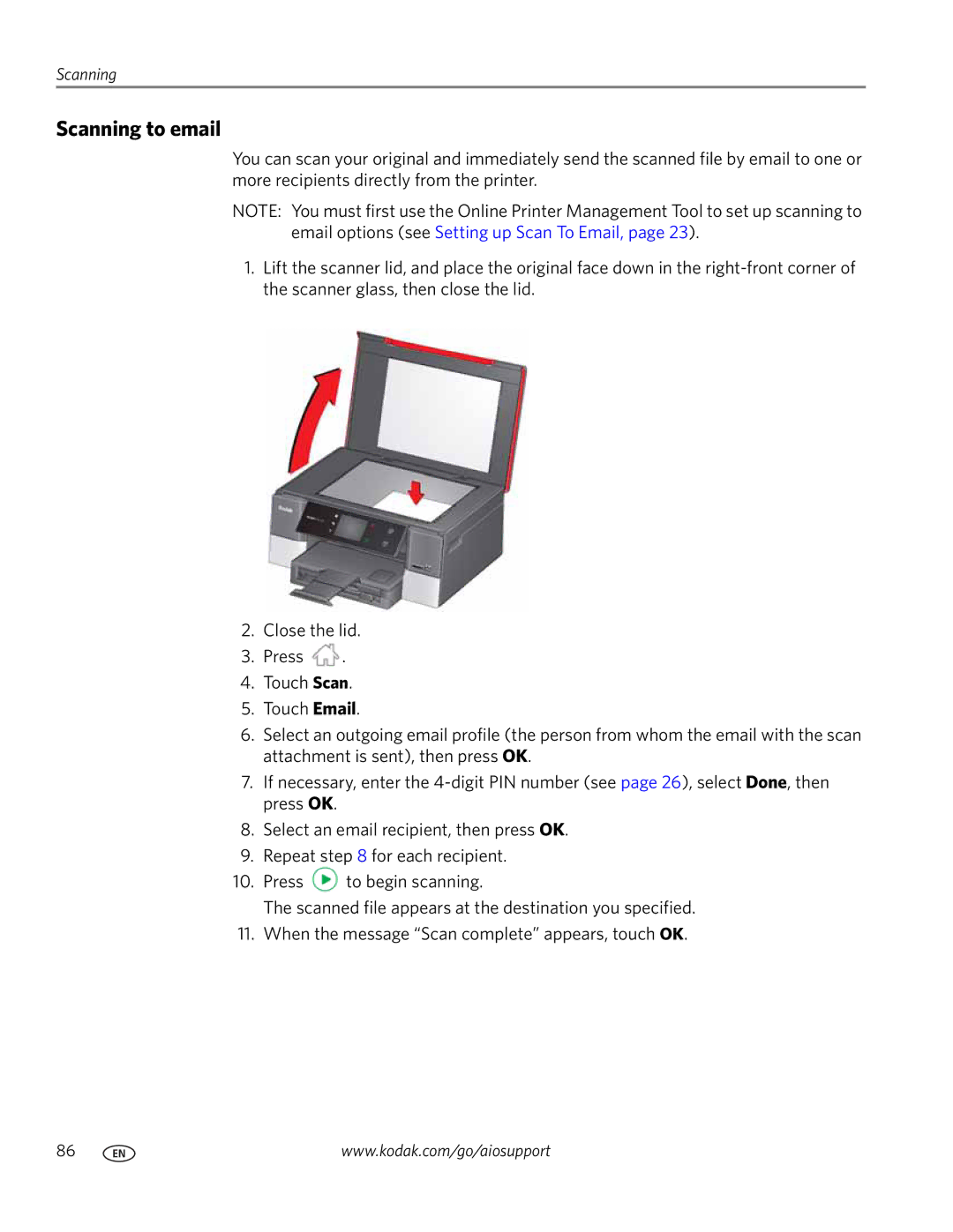 Kodak 7.1 manual Scanning to email 