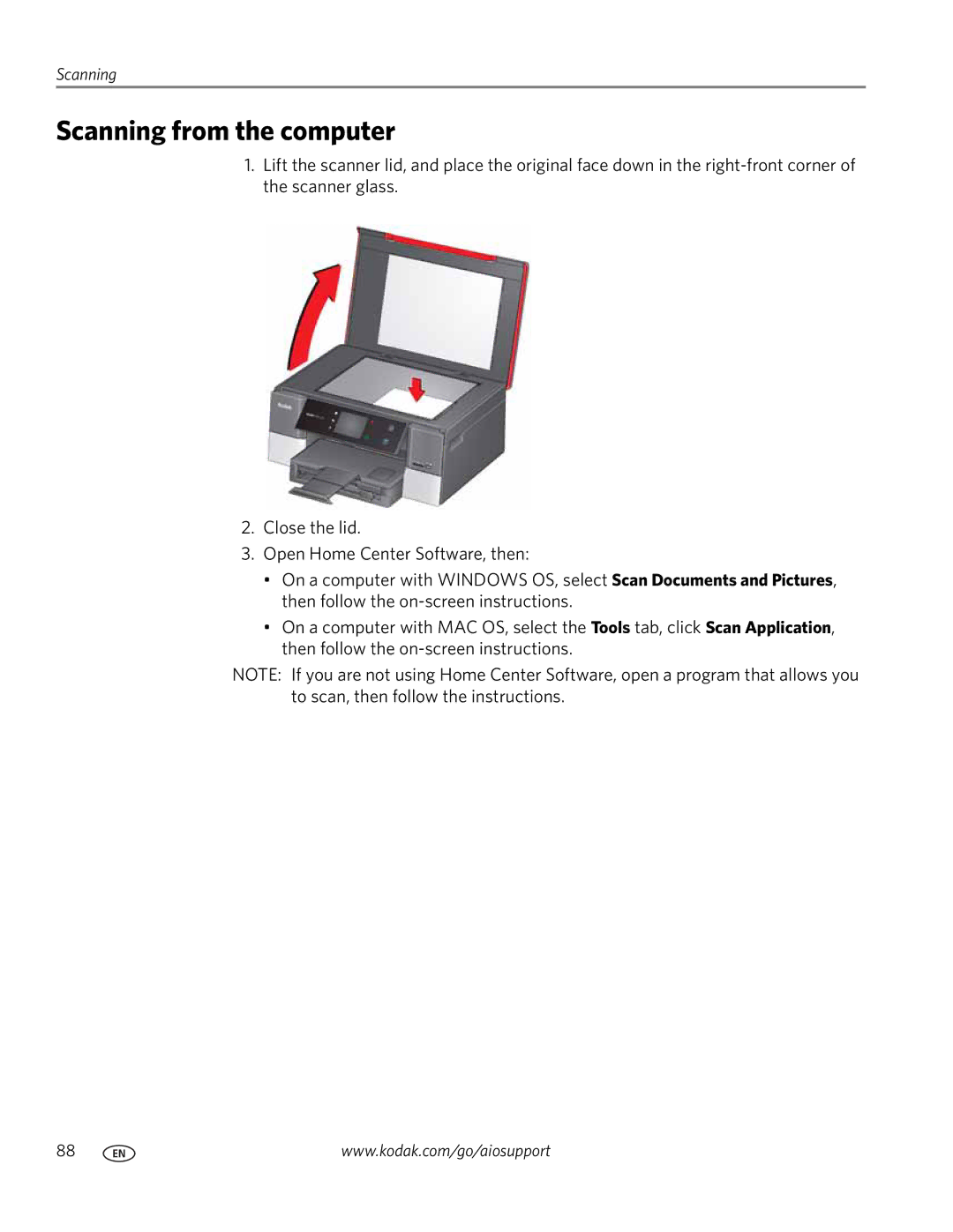 Kodak 7.1 manual Scanning from the computer 