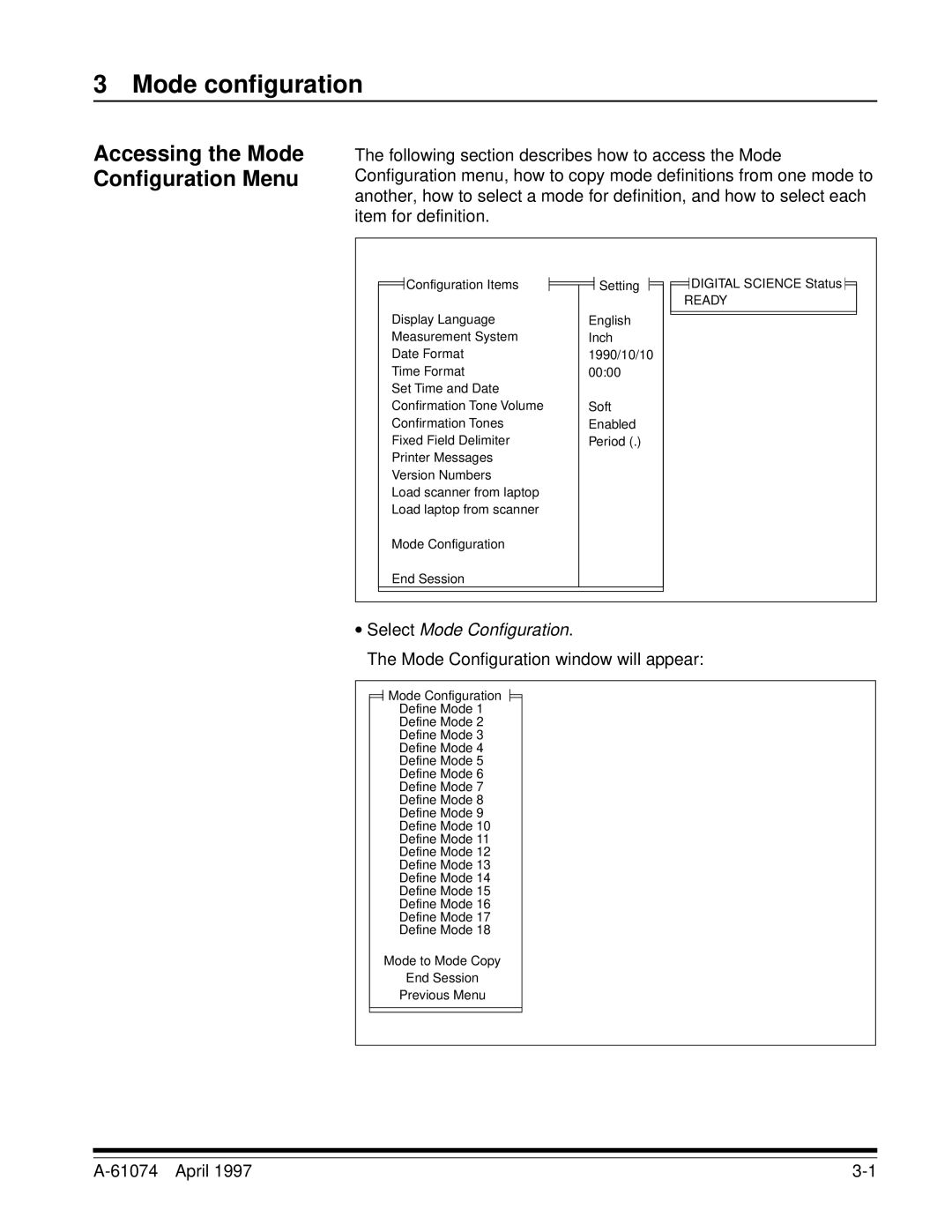 Kodak 7500, 5500 manual Mode configuration, Mode Configuration window will appear 