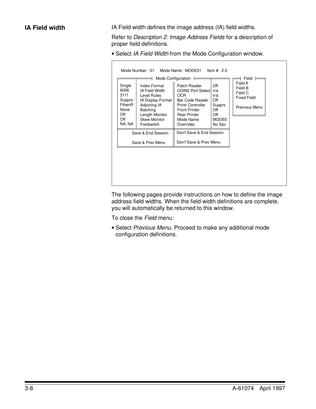 Kodak 5500, 7500 manual IA Field width defines the image address IA field widths, Proper field definitions 