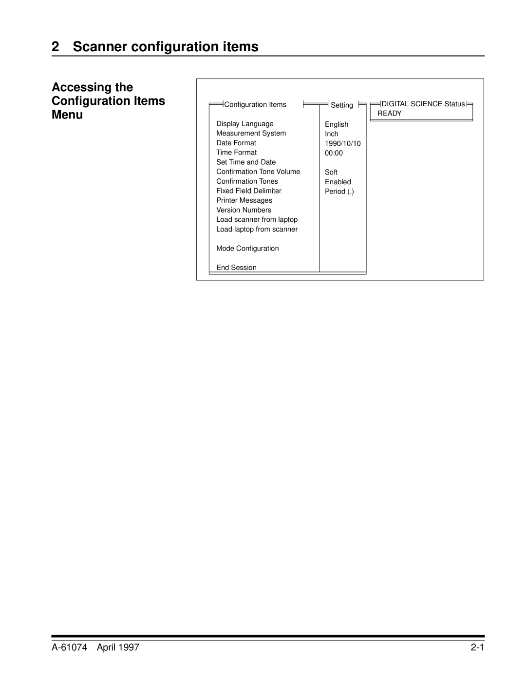 Kodak 7500, 5500 manual Scanner configuration items 