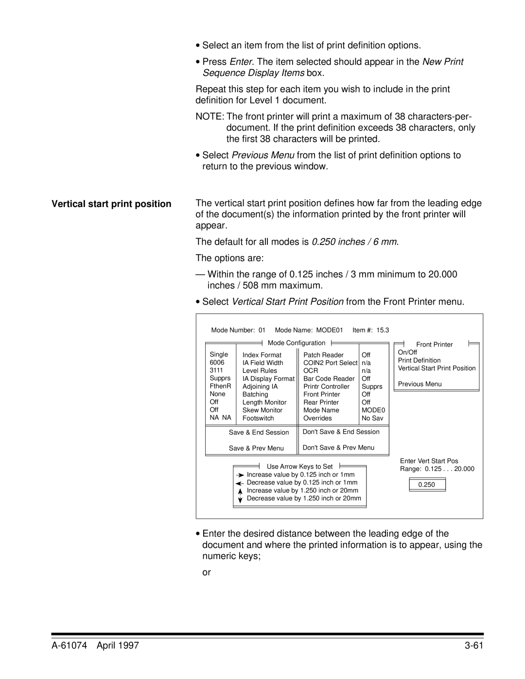 Kodak 7500, 5500 manual Vertical start print position 