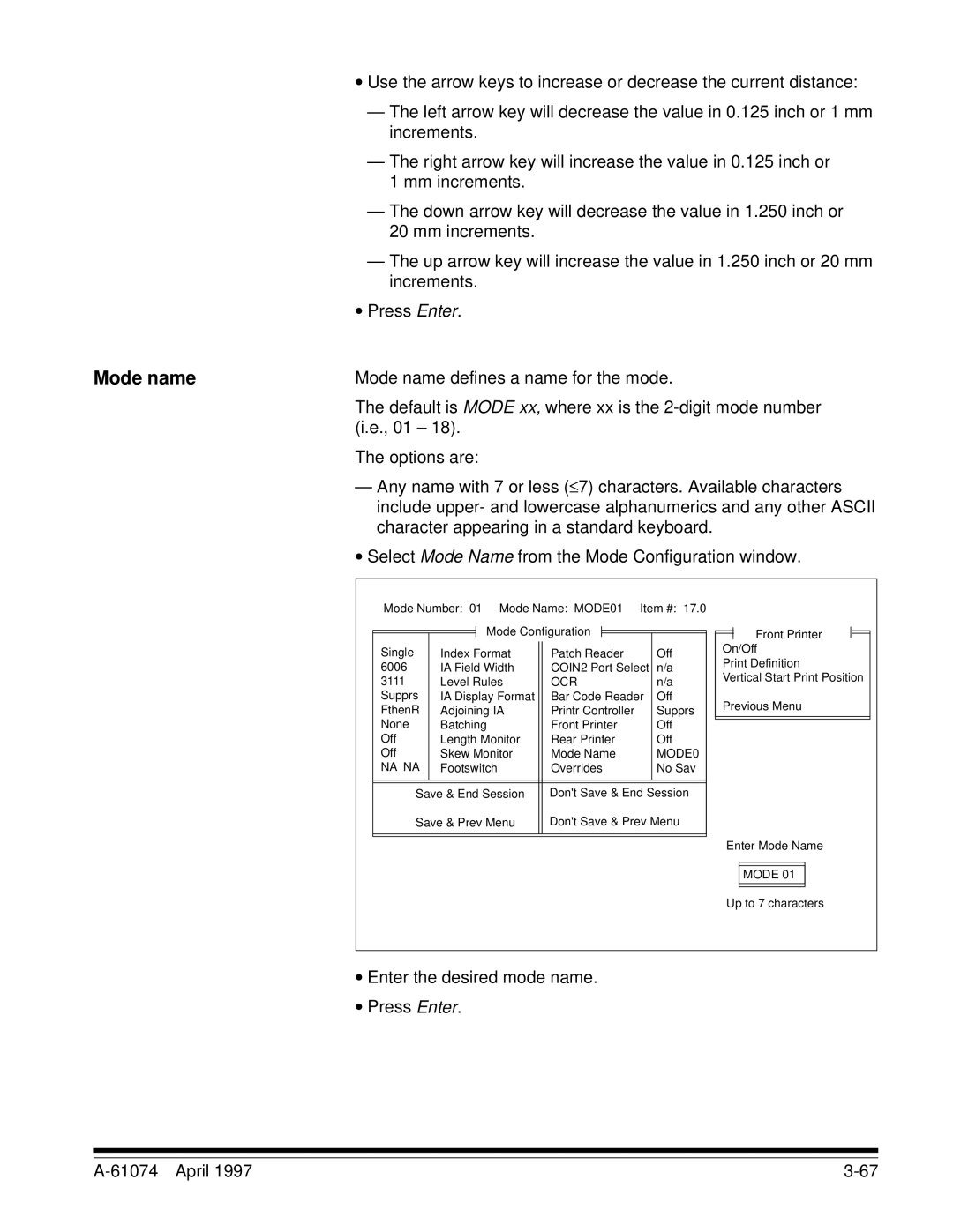 Kodak 7500, 5500 manual Mode name defines a name for the mode, Default is Mode xx, where xx is the 2-digit mode number 