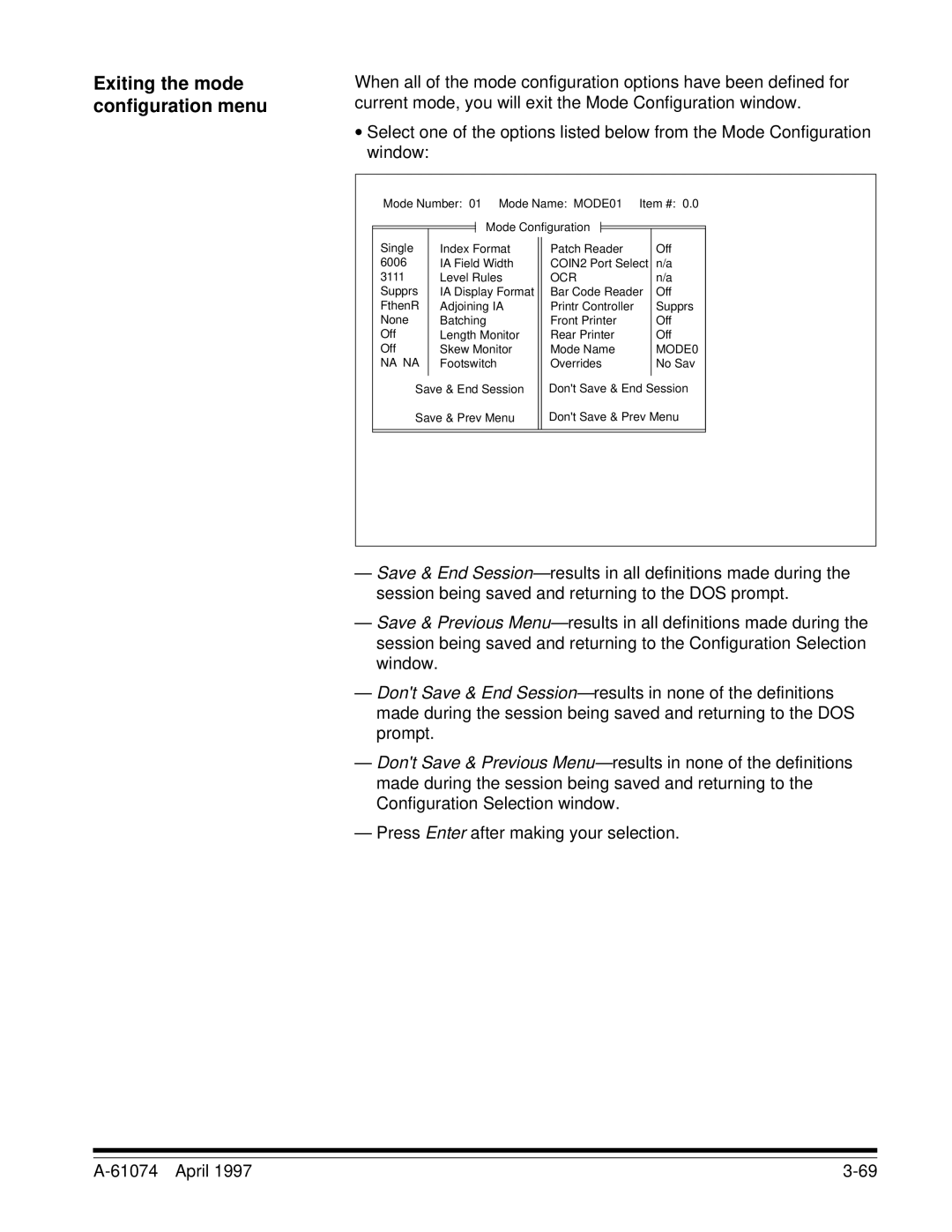 Kodak 7500, 5500 manual Exiting the mode configuration menu 