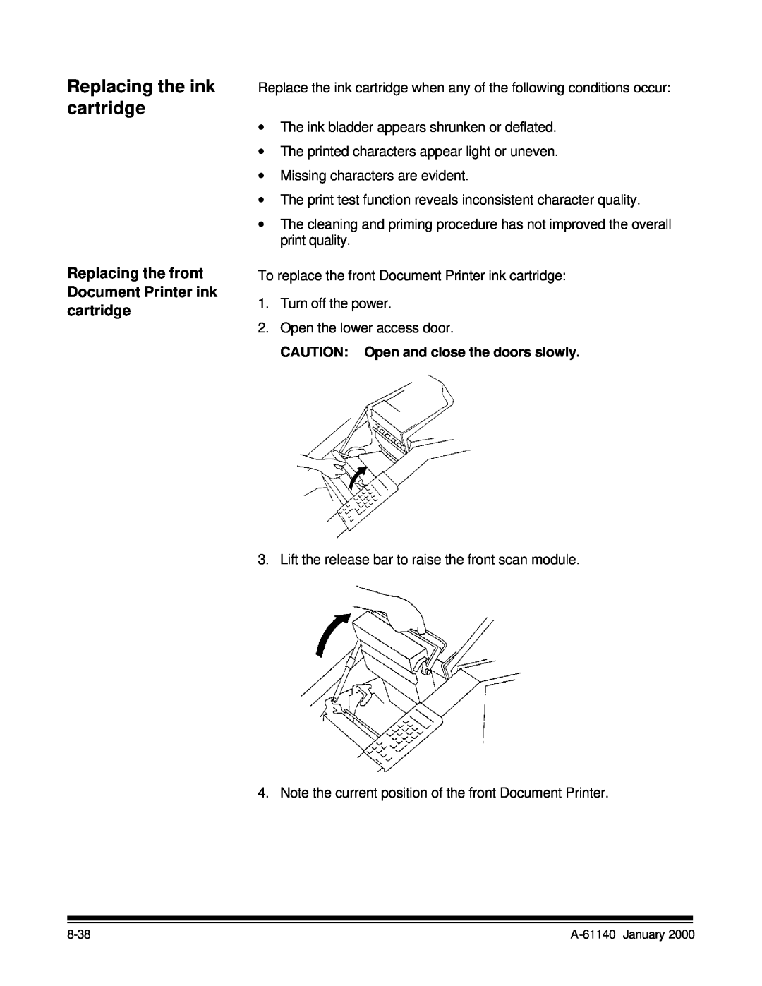 Kodak 7520 manual Replacing the ink cartridge, Replacing the front Document Printer ink cartridge 