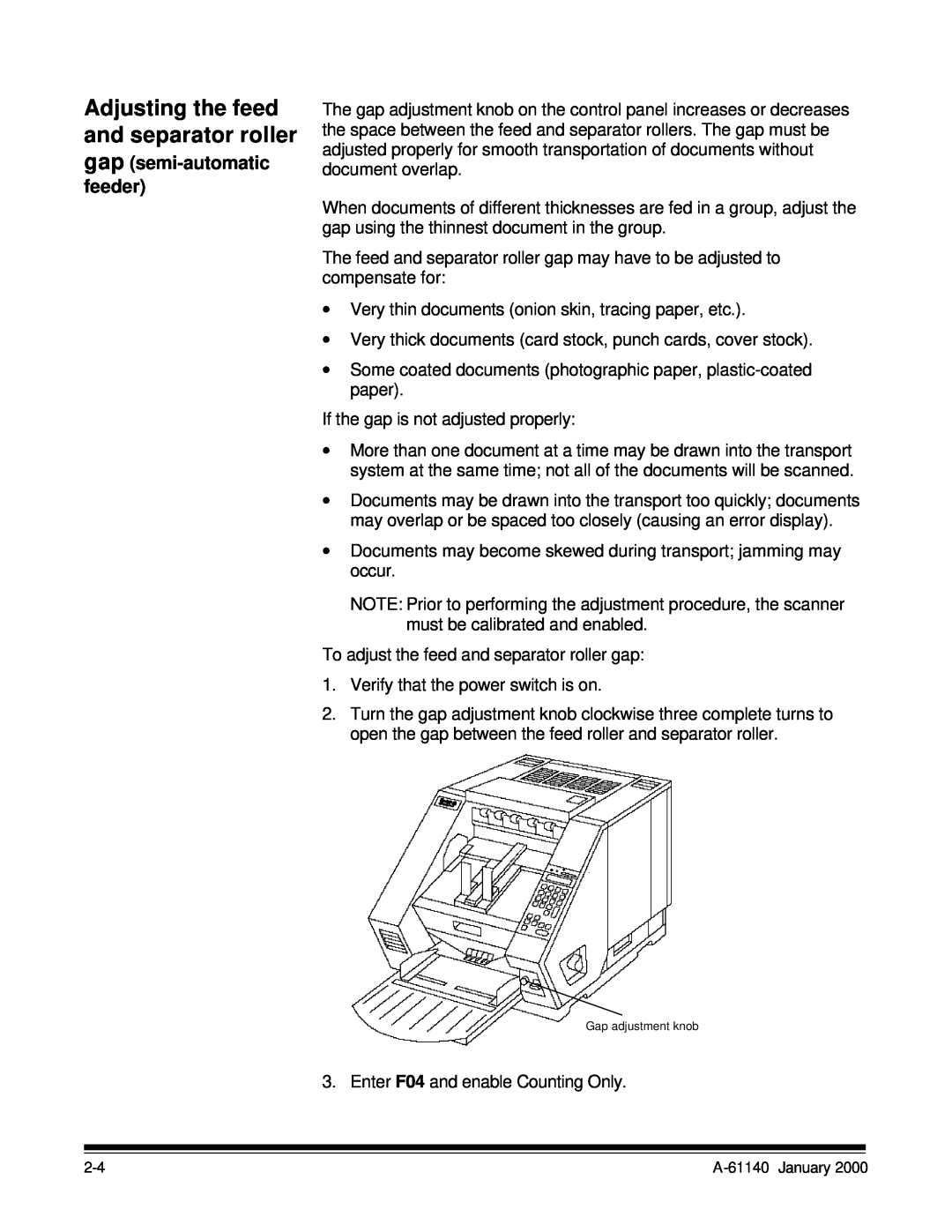 Kodak 7520 manual Adjusting the feed and separator roller, gap semi-automatic feeder 