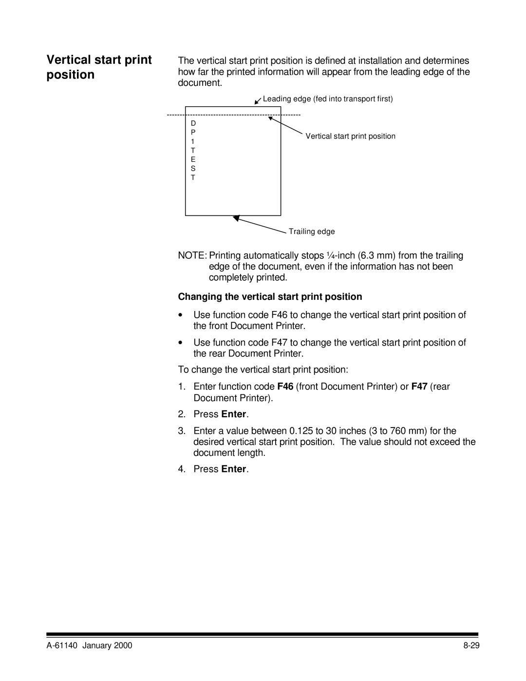 Kodak 7520 manual Vertical start print position, Changing the vertical start print position 