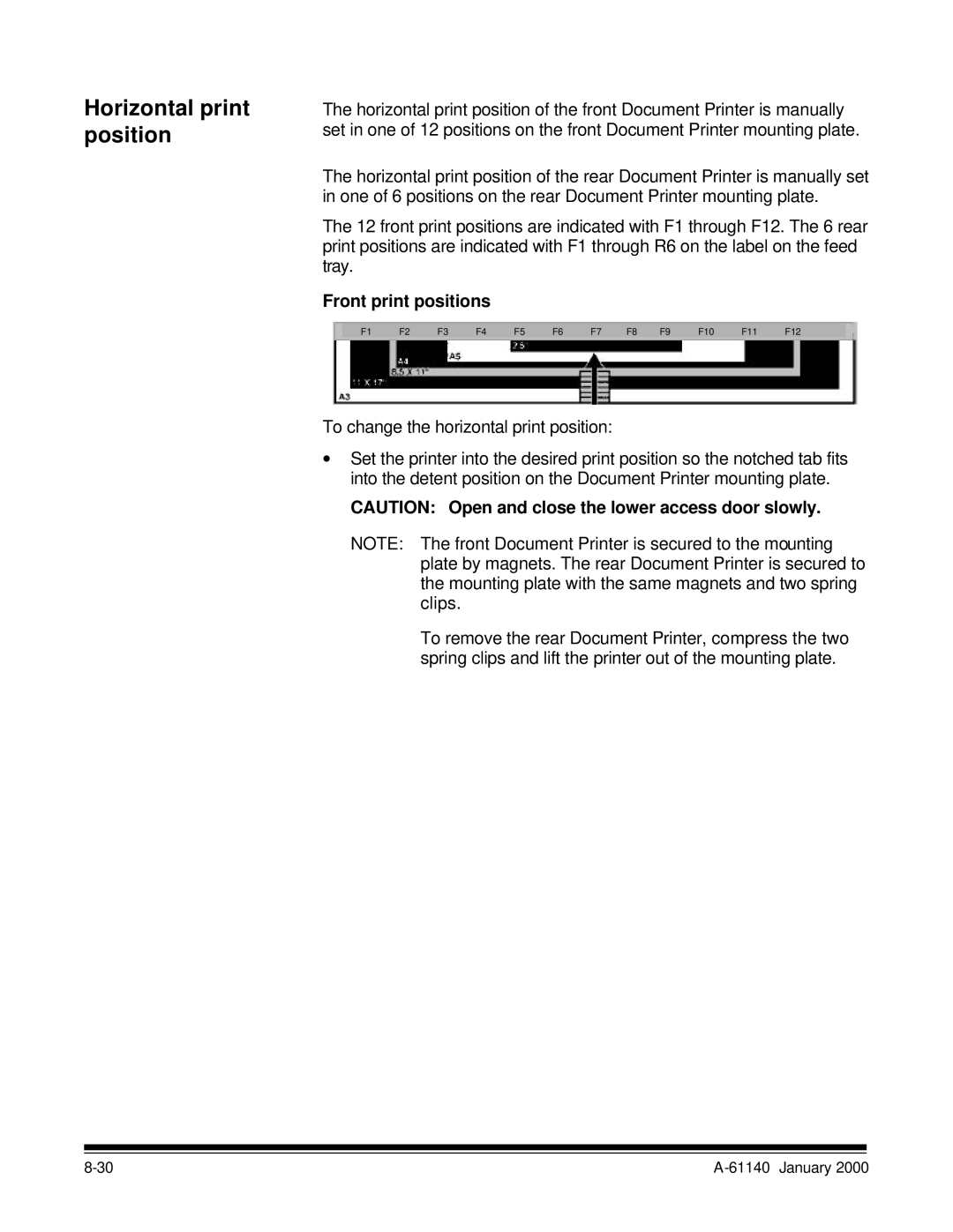 Kodak 7520 manual Horizontal print position, Front print positions 