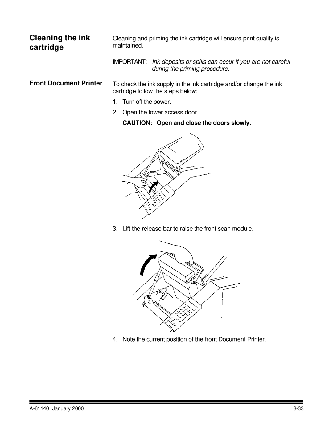 Kodak 7520 manual Cleaning the ink cartridge, Front Document Printer 