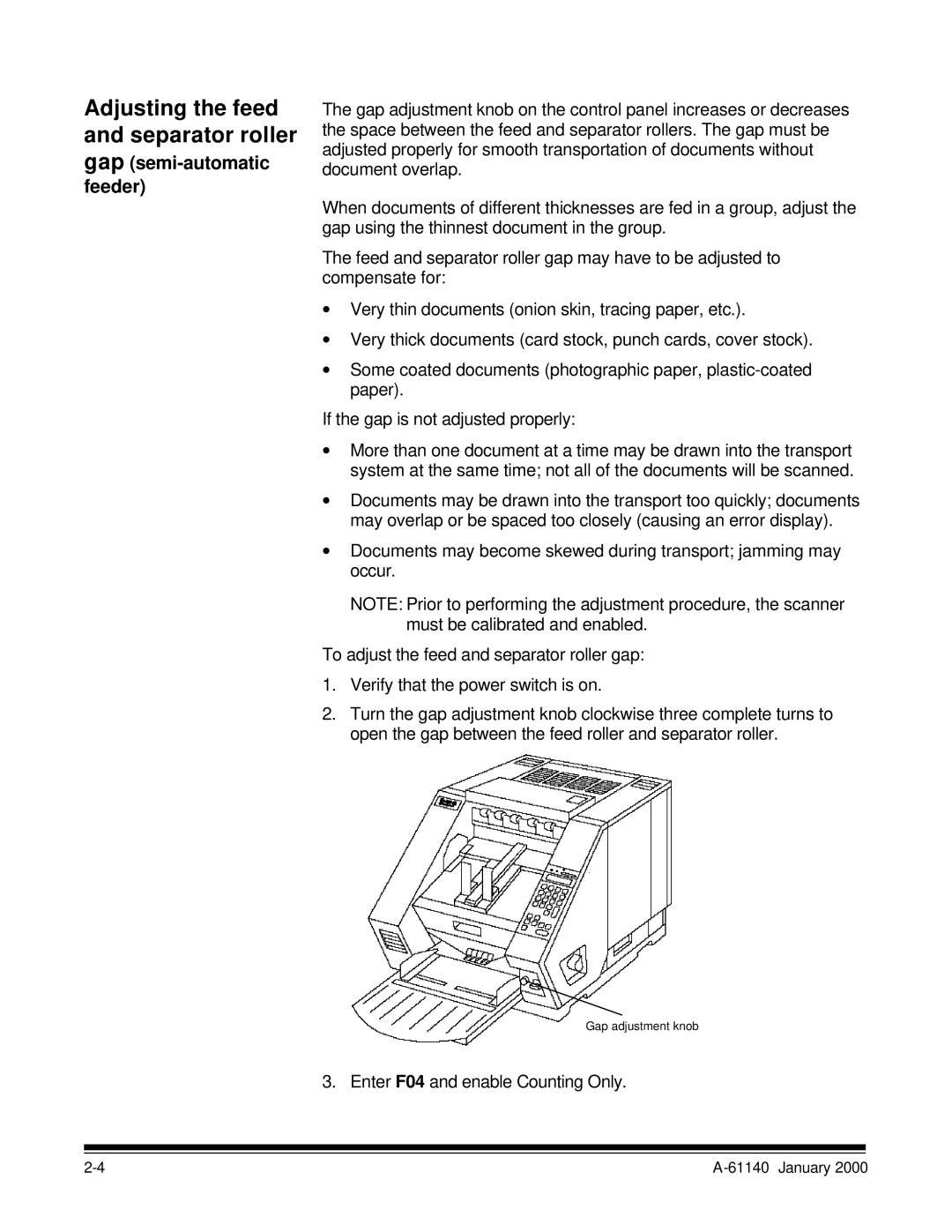 Kodak 7520 manual Adjusting the feed and separator roller, Gap semi-automatic feeder 