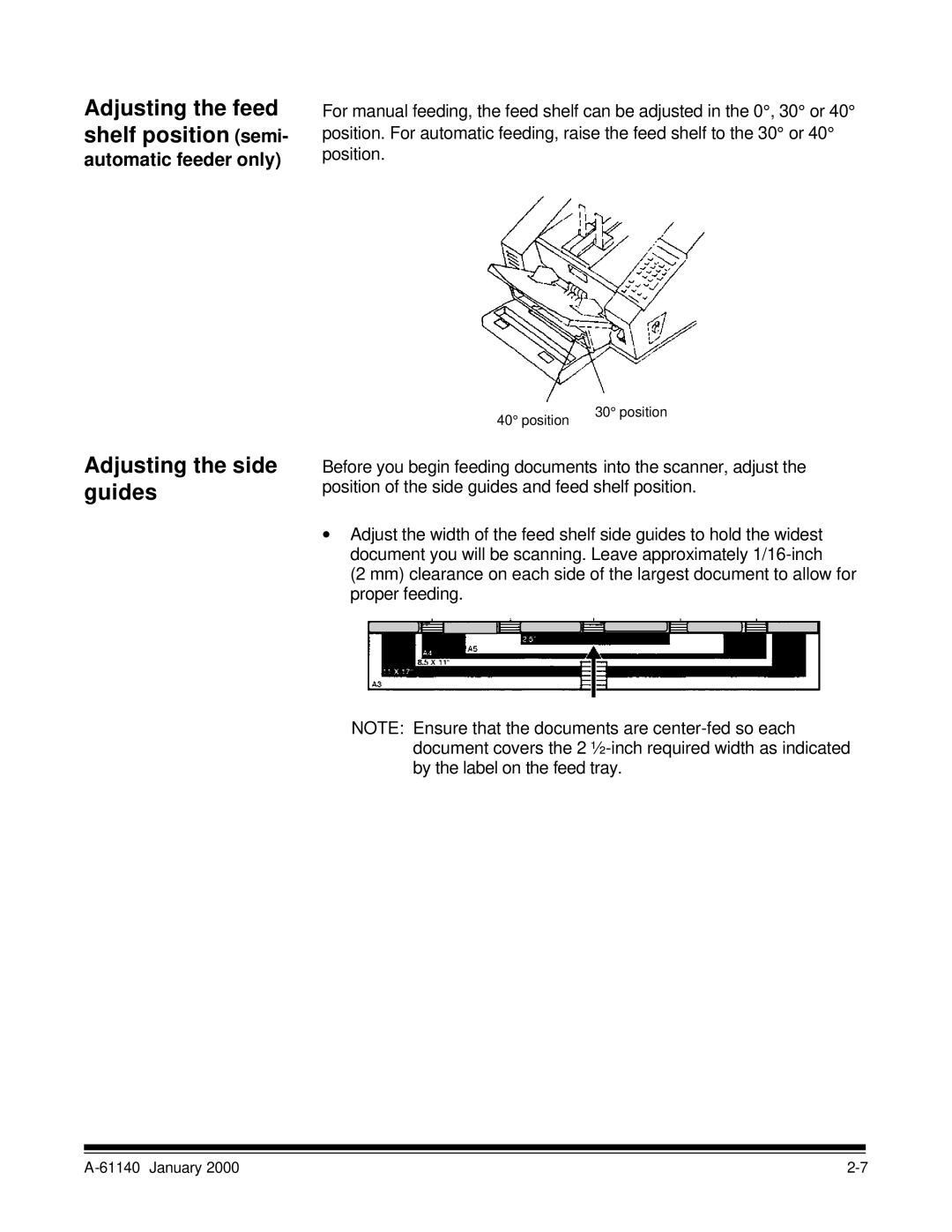 Kodak 7520 manual Adjusting the feed shelf position semi, Adjusting the side guides, Automatic feeder only 