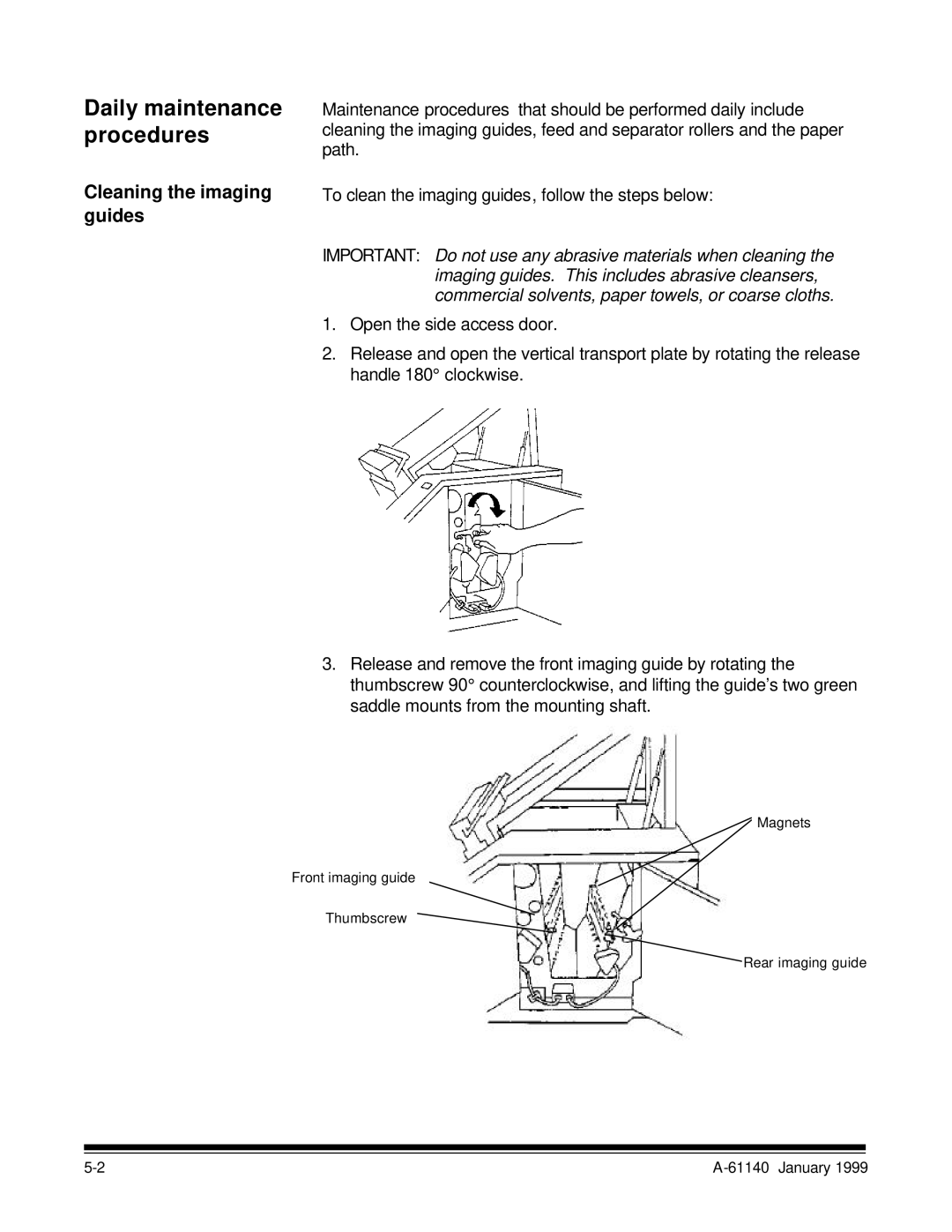 Kodak 7520 manual Daily maintenance procedures, Cleaning the imaging guides 