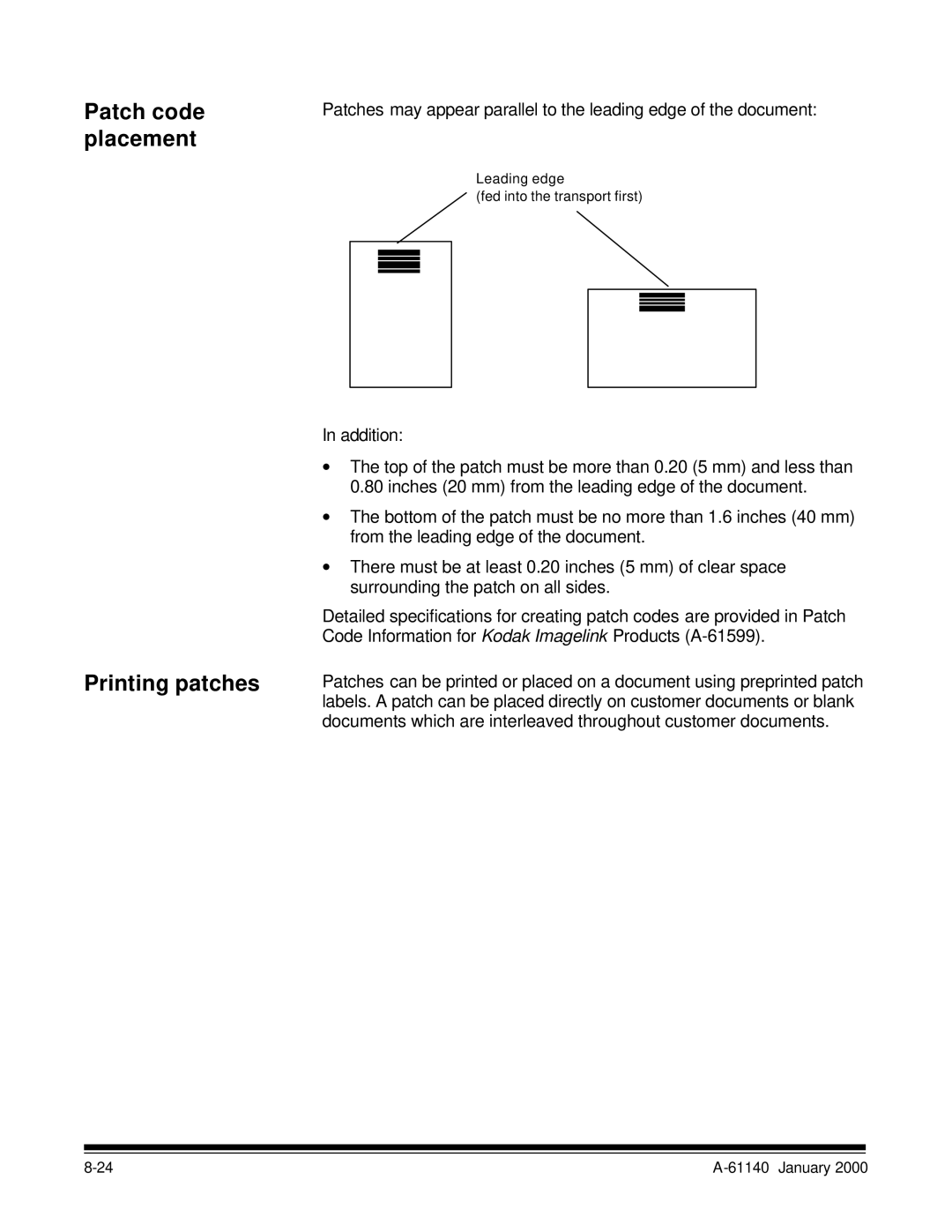 Kodak 7520 manual Patch code placement Printing patches 