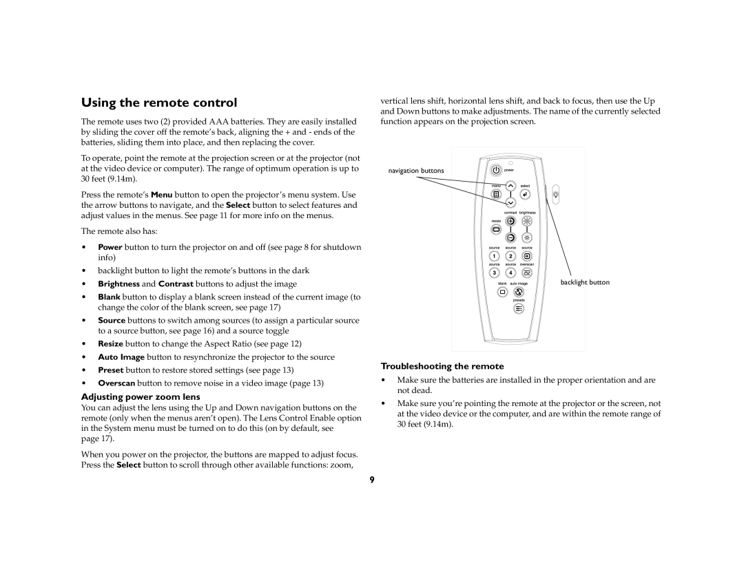 Kodak 777 manual Using the remote control, Adjusting power zoom lens, Troubleshooting the remote 