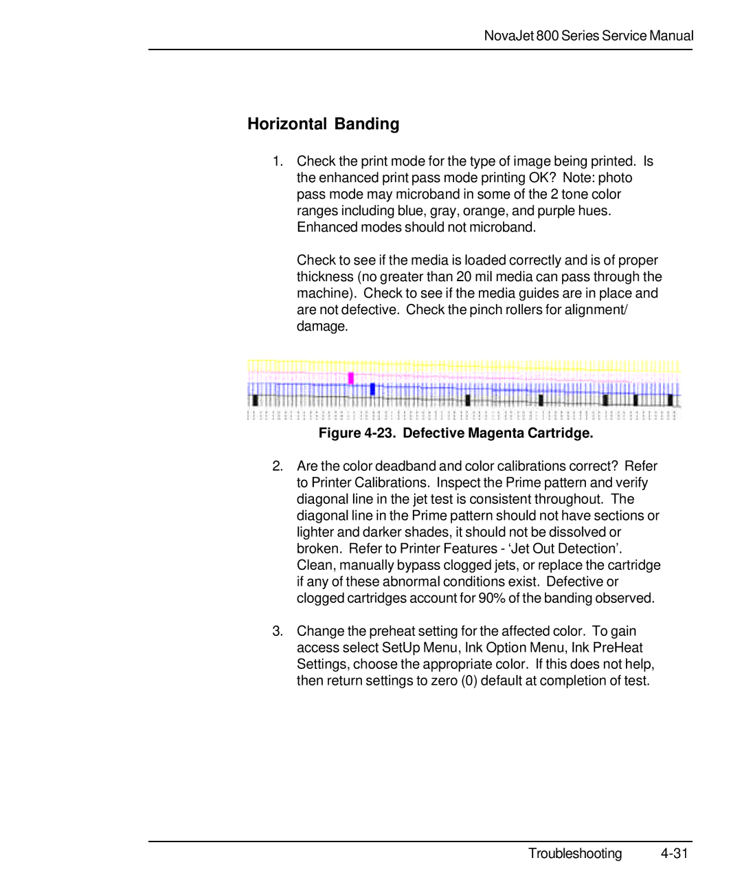 Kodak 800 SERIES service manual Horizontal Banding, Defective Magenta Cartridge 