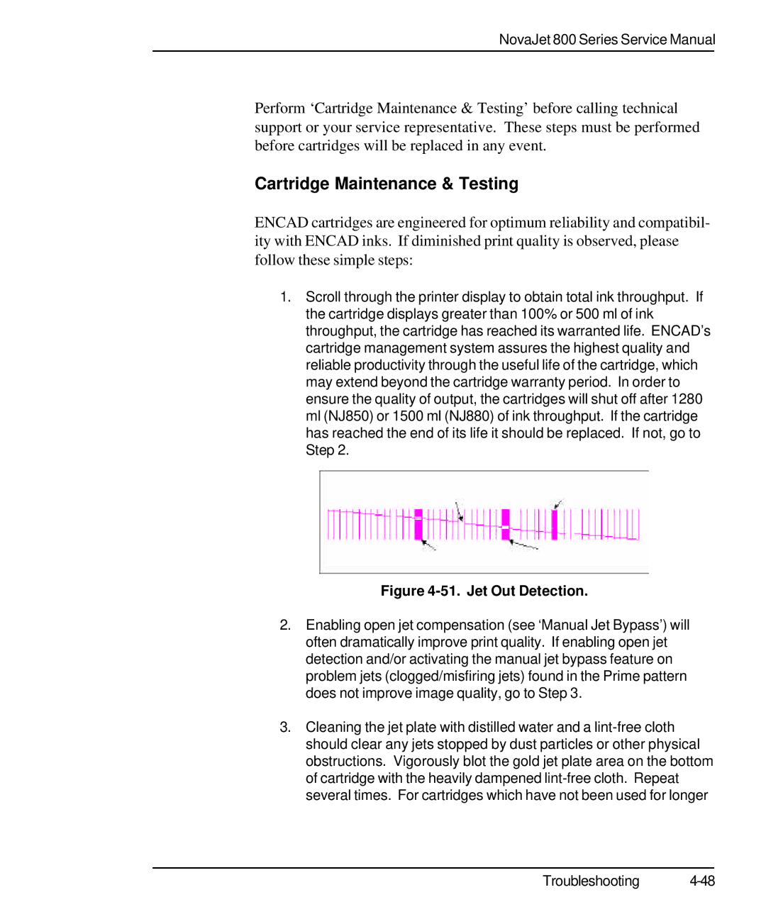 Kodak 800 SERIES service manual Cartridge Maintenance & Testing, Jet Out Detection 