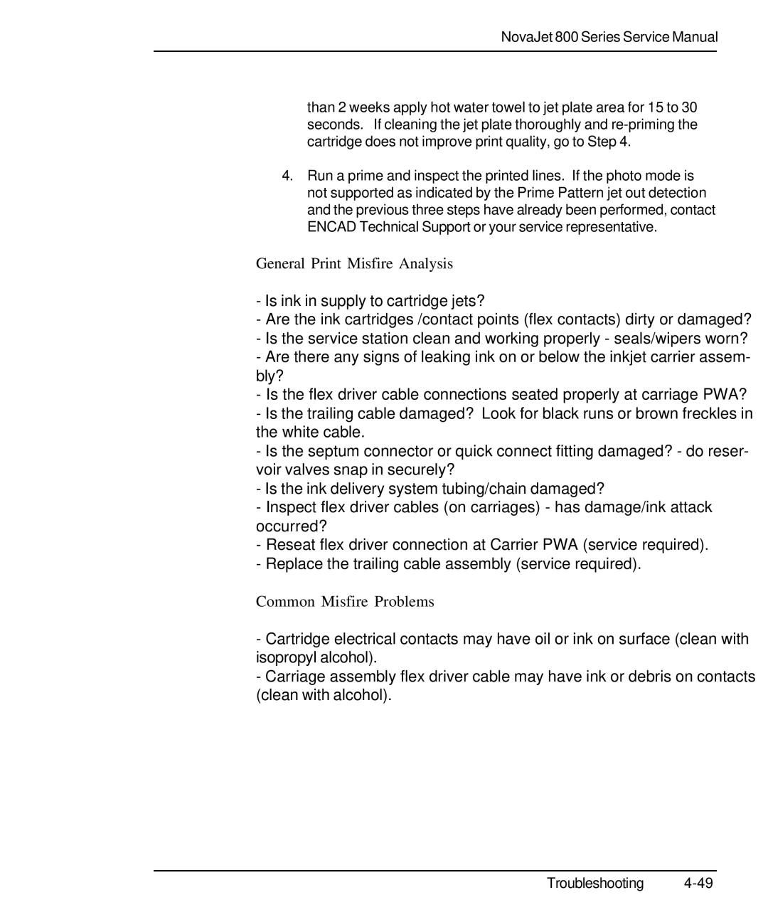 Kodak 800 SERIES service manual General Print Misfire Analysis, Common Misfire Problems 