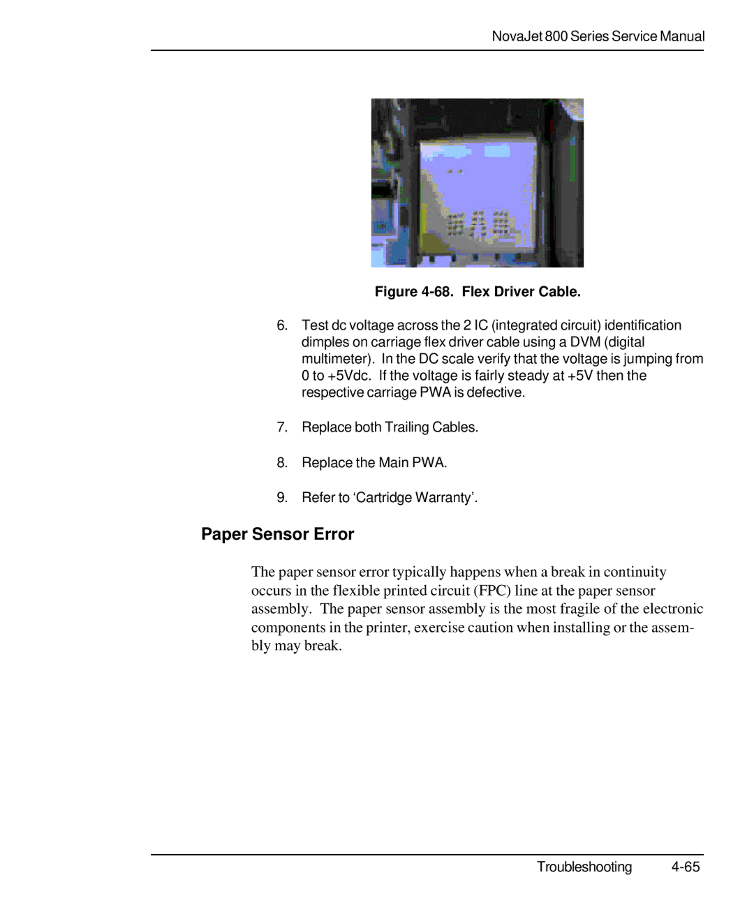 Kodak 800 SERIES service manual Paper Sensor Error, Flex Driver Cable 