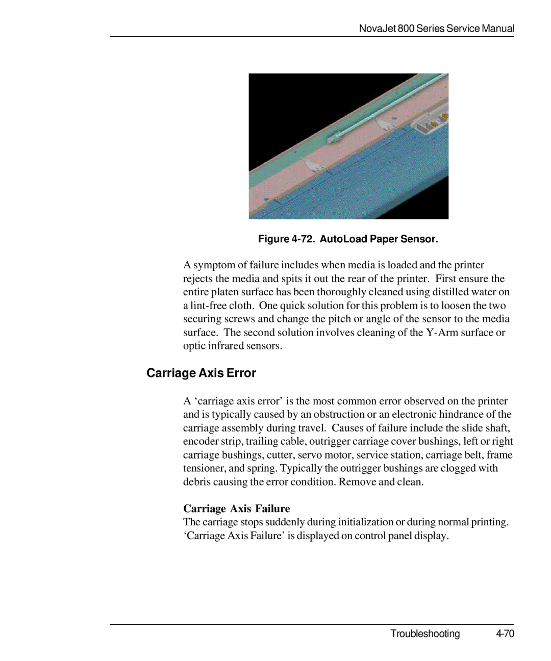 Kodak 800 SERIES service manual Carriage Axis Error, Carriage Axis Failure 