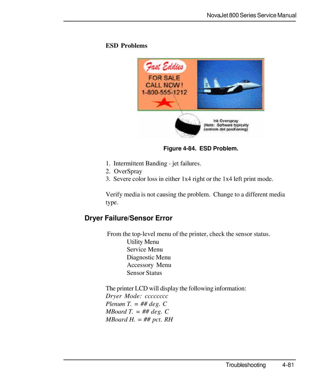 Kodak 800 SERIES service manual Dryer Failure/Sensor Error, ESD Problems 