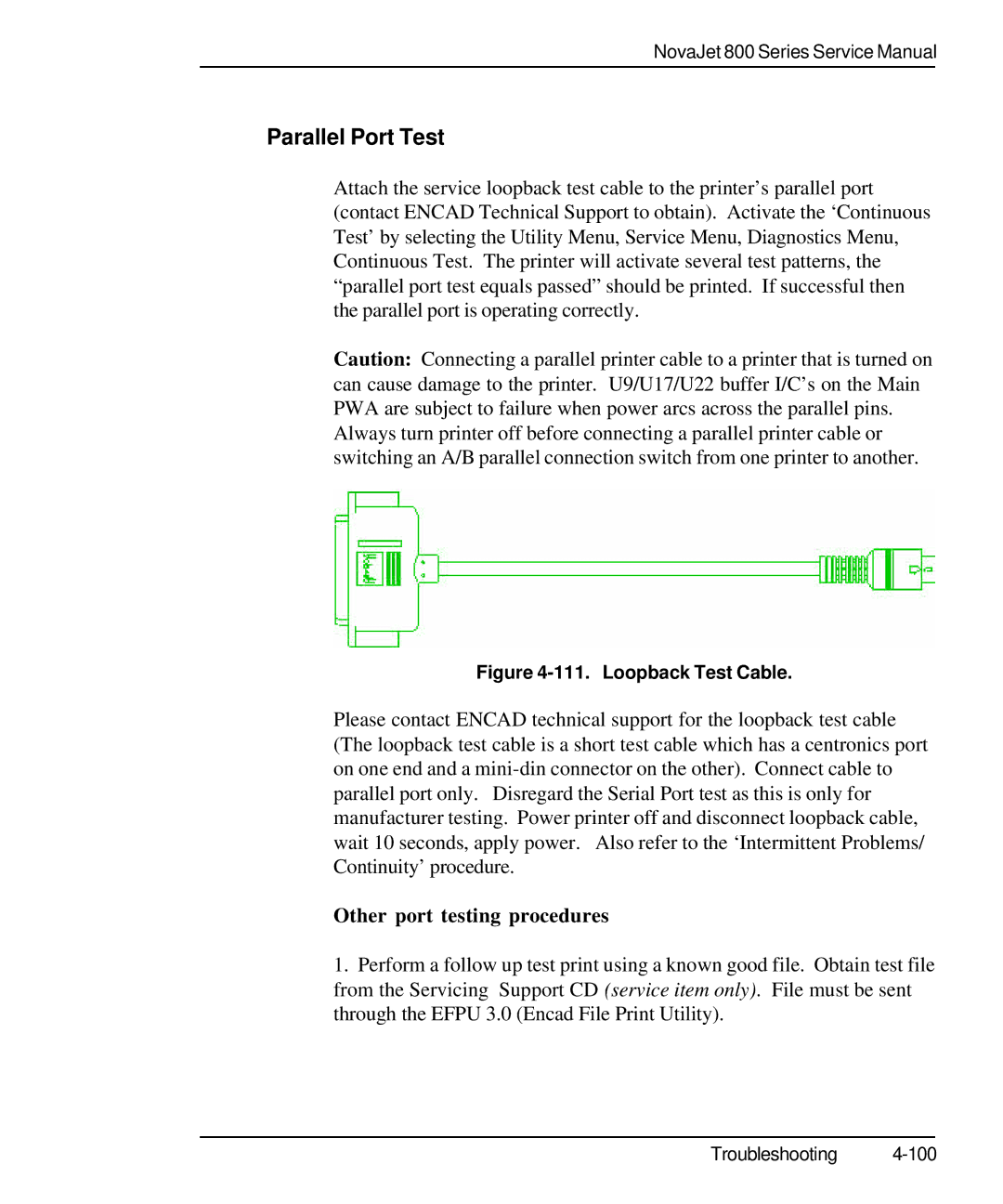 Kodak 800 SERIES service manual Parallel Port Test, Other port testing procedures 