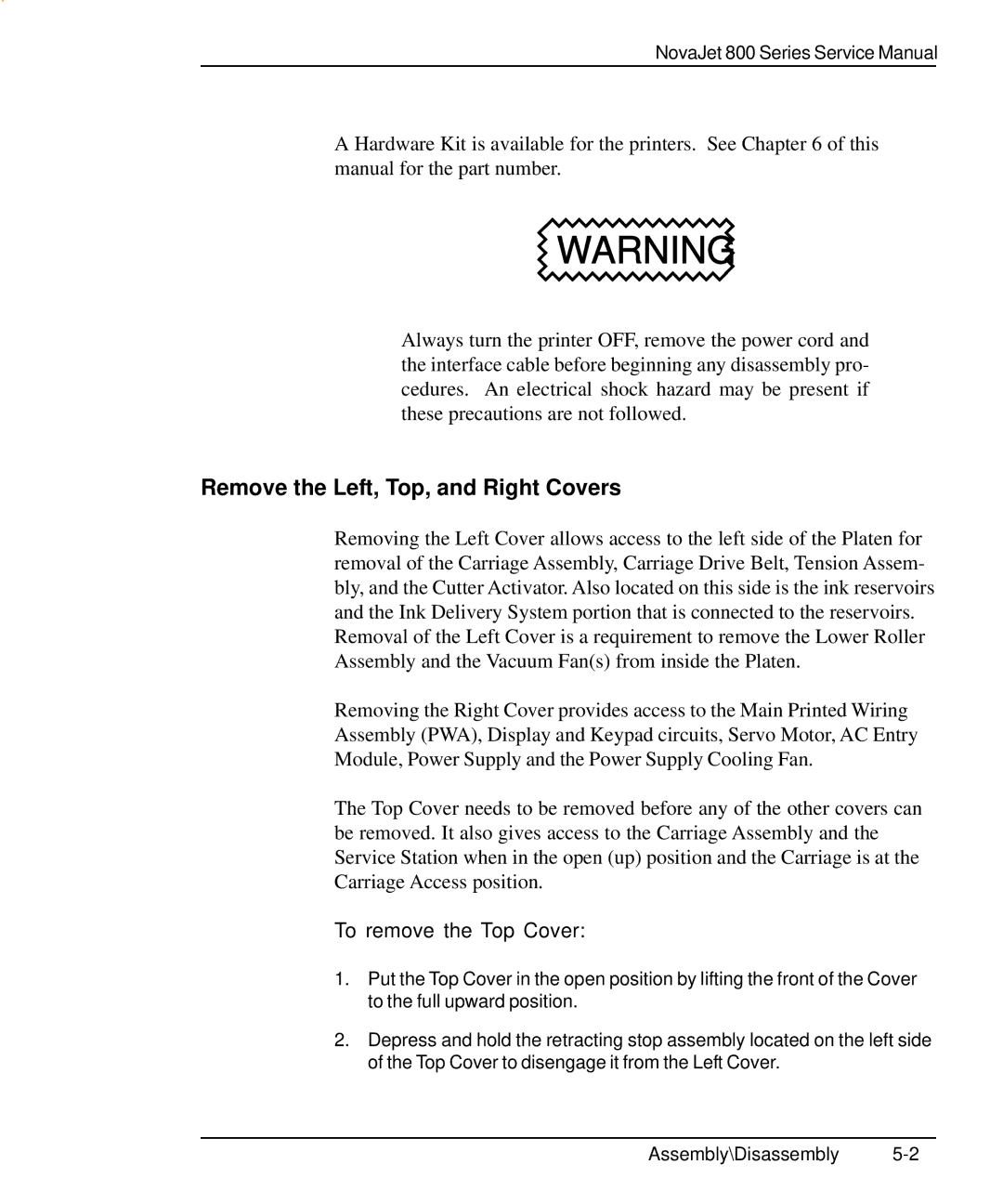 Kodak 800 SERIES service manual Remove the Left, Top, and Right Covers, To remove the Top Cover 