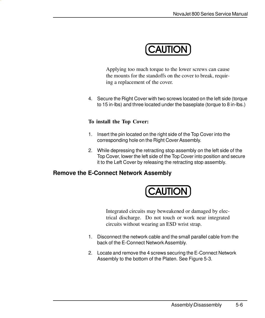 Kodak 800 SERIES service manual Remove the E-Connect Network Assembly, To install the Top Cover 