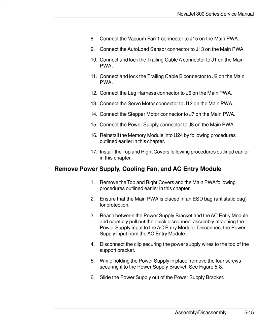 Kodak 800 SERIES service manual Remove Power Supply, Cooling Fan, and AC Entry Module 