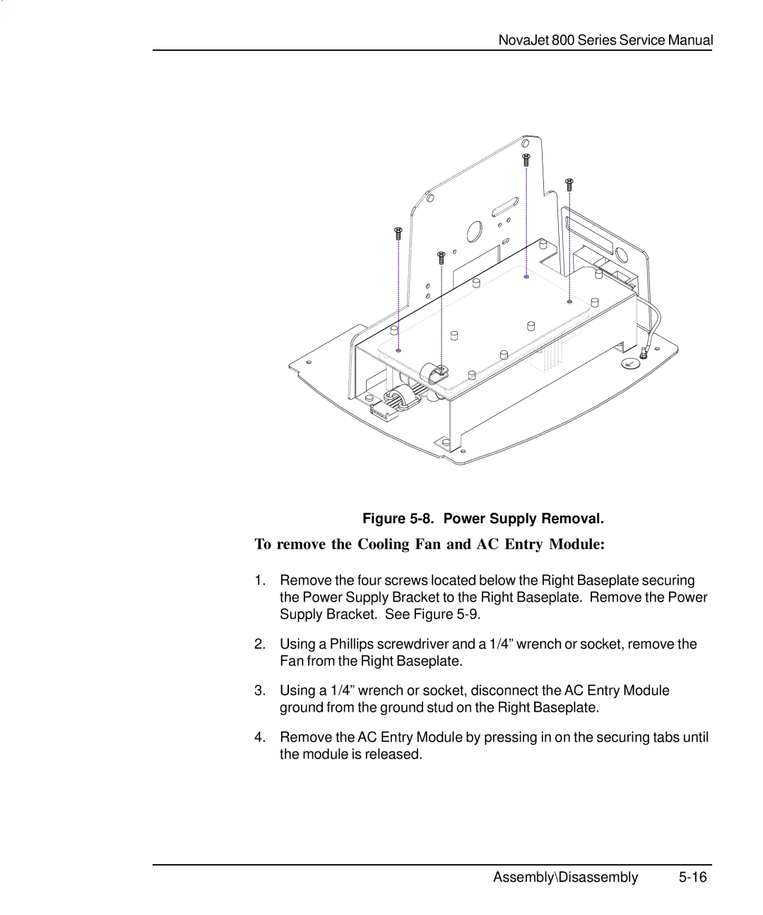 Kodak 800 SERIES service manual To remove the Cooling Fan and AC Entry Module, Power Supply Removal 