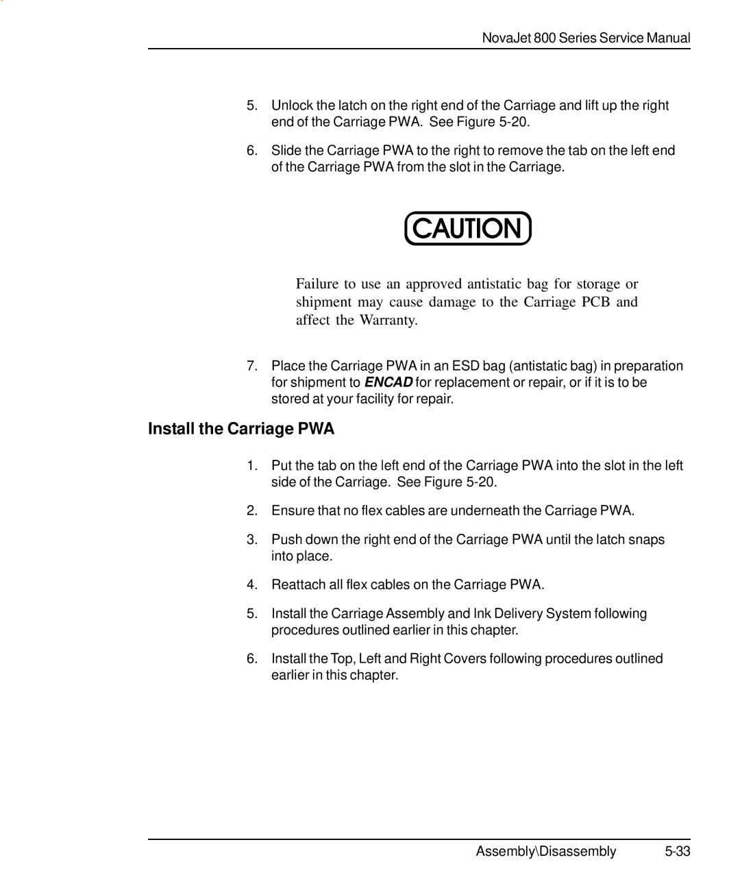 Kodak 800 SERIES service manual Install the Carriage PWA 