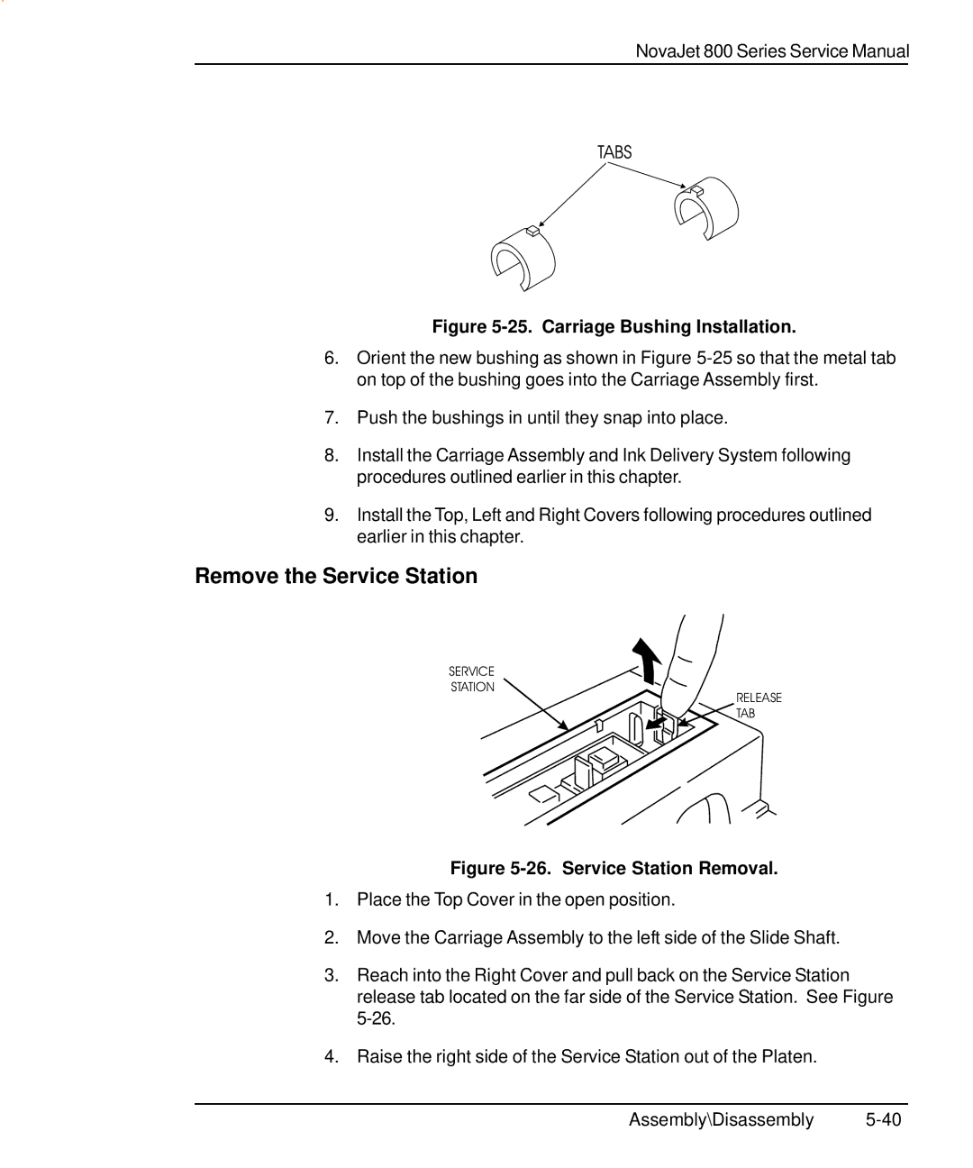 Kodak 800 SERIES service manual Remove the Service Station, Tabs 