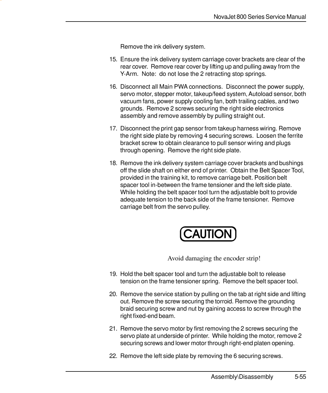 Kodak 800 SERIES service manual Avoid damaging the encoder strip 