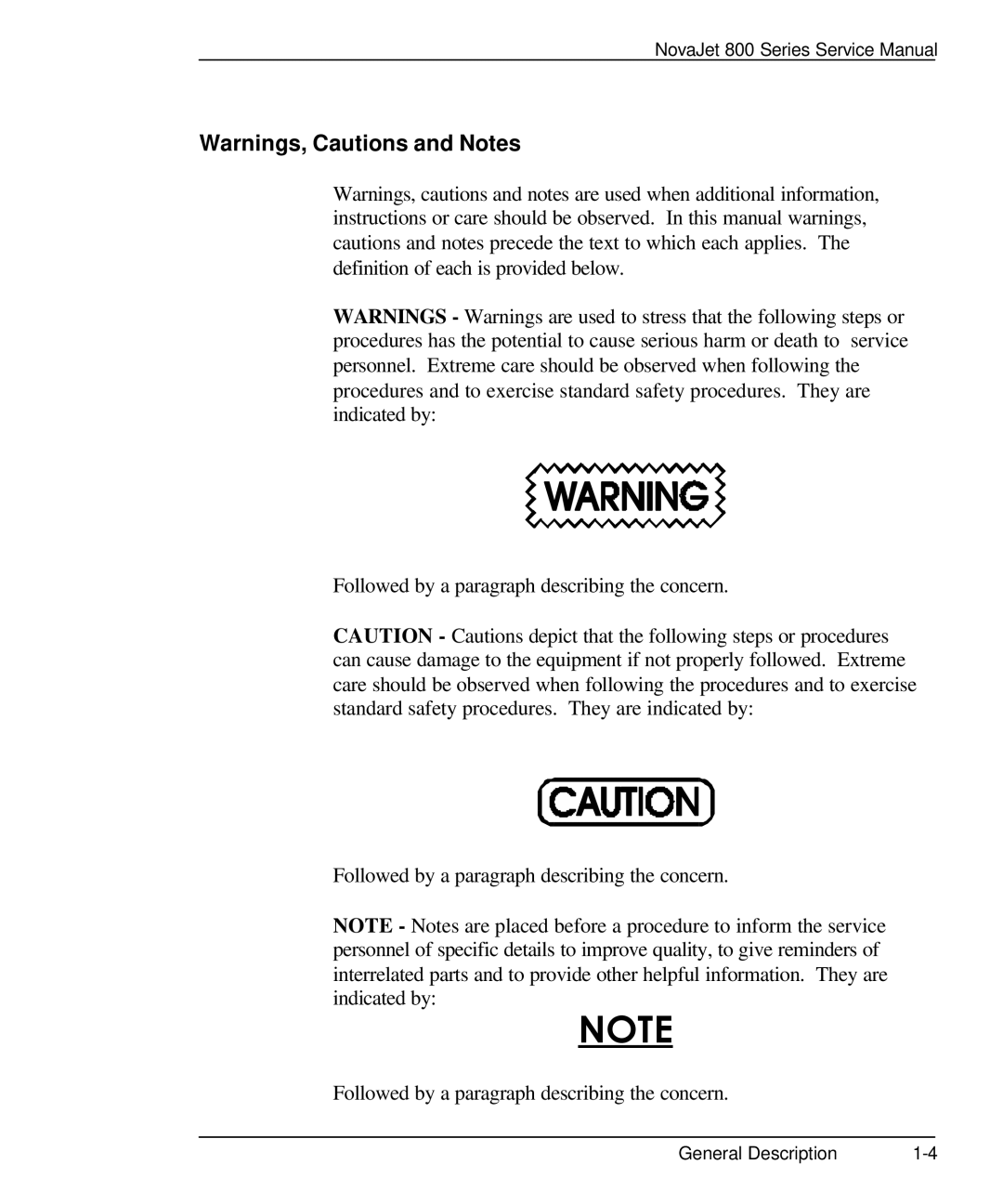 Kodak 800 SERIES service manual Followed by a paragraph describing the concern 