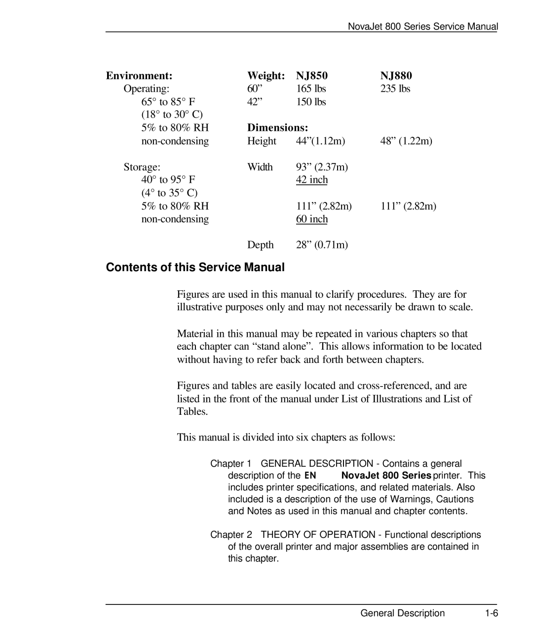 Kodak 800 SERIES service manual Environment Weight NJ850 NJ880, Dimensions 