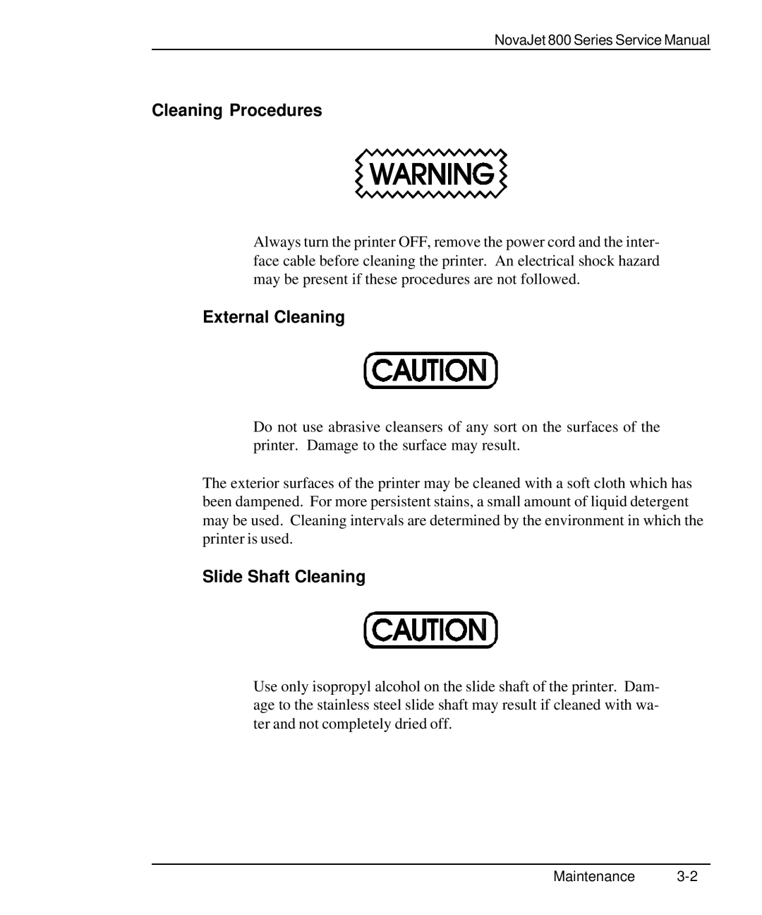 Kodak 800 SERIES service manual Cleaning Procedures, External Cleaning, Slide Shaft Cleaning 