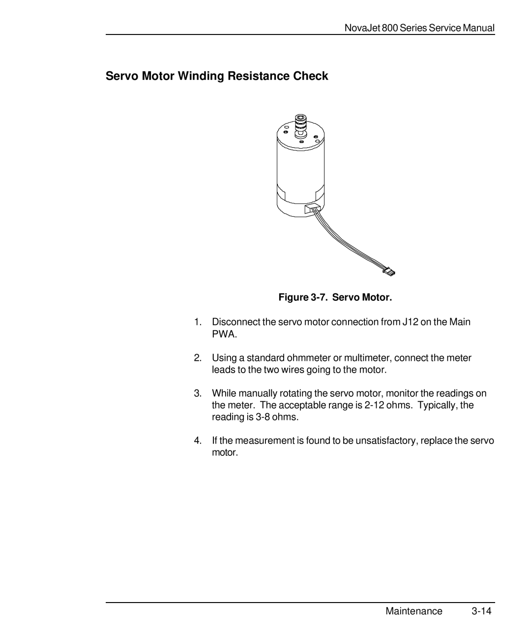 Kodak 800 SERIES service manual Servo Motor Winding Resistance Check 