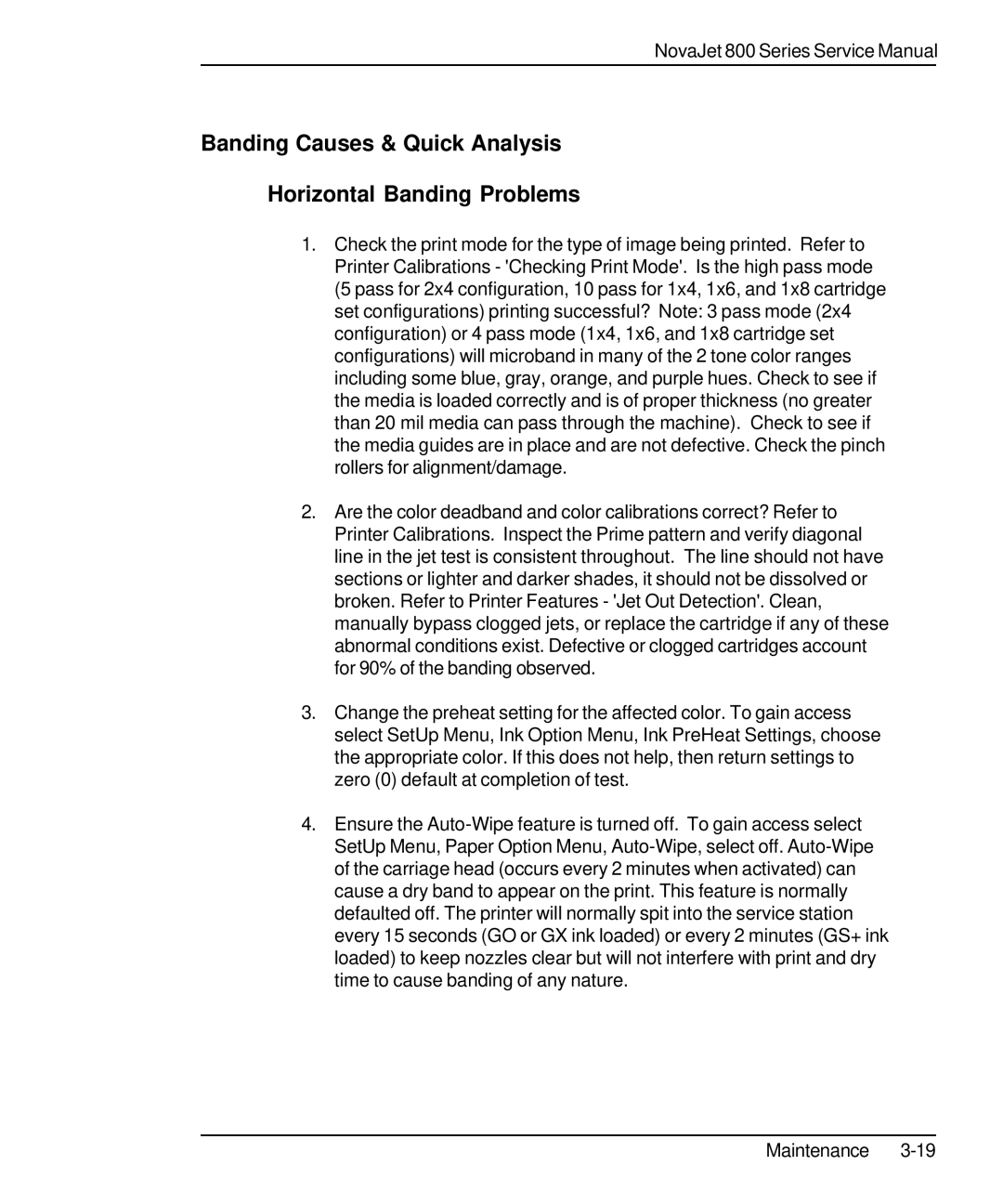 Kodak 800 SERIES service manual Banding Causes & Quick Analysis Horizontal Banding Problems 