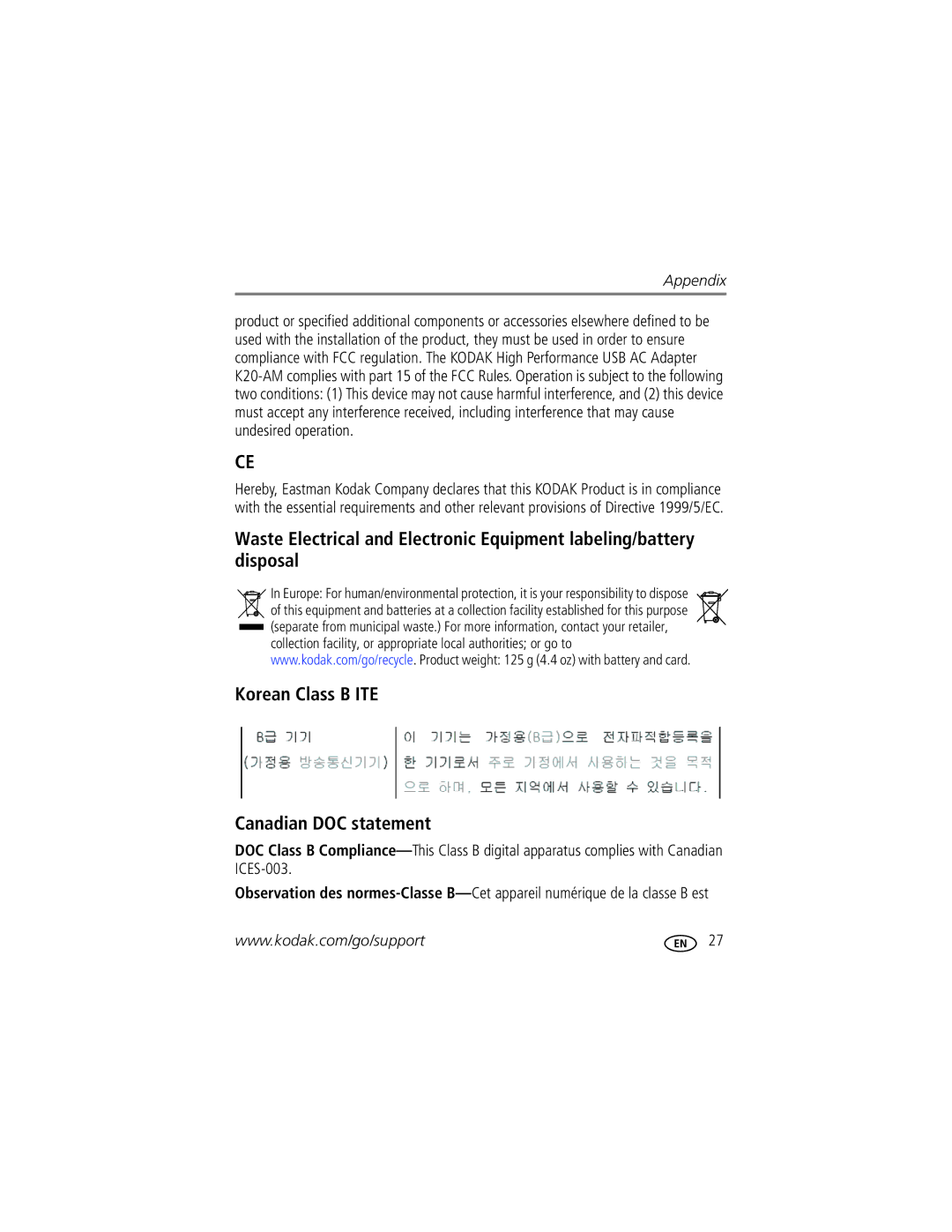 Kodak 1673516, 8049959, 1191857, 1515246 manual Appendix 