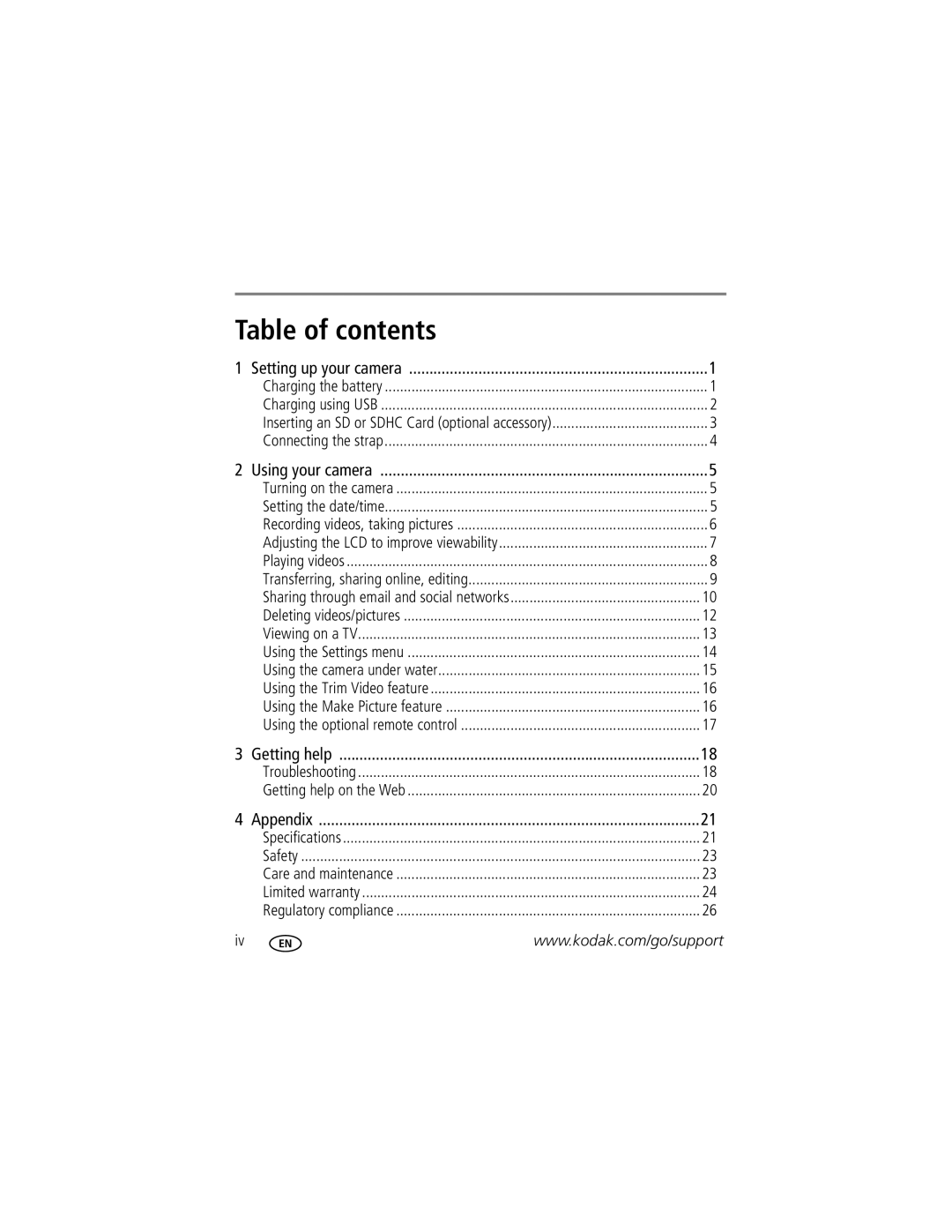 Kodak 1191857, 8049959, 1673516, 1515246 manual Table of contents 