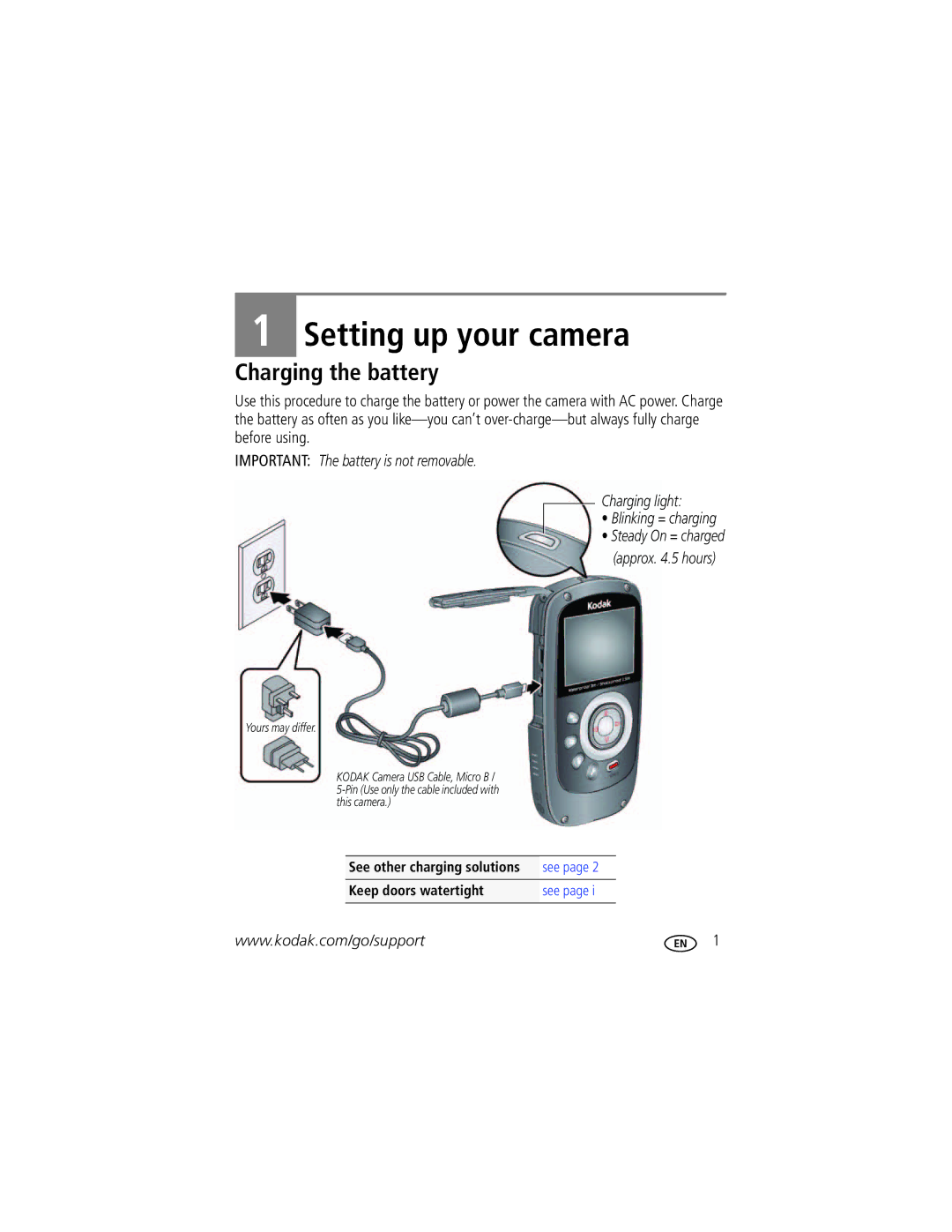 Kodak 1515246, 8049959, 1673516, 1191857 manual Setting up your camera, Charging the battery 