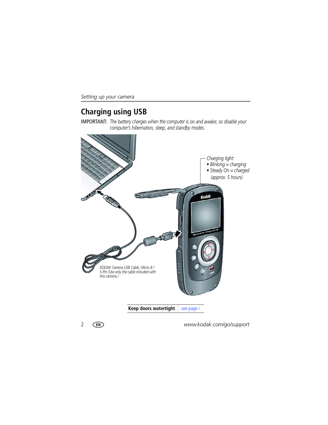 Kodak 8049959, 1673516, 1191857, 1515246 manual Charging using USB, Charging light Blinking = charging 