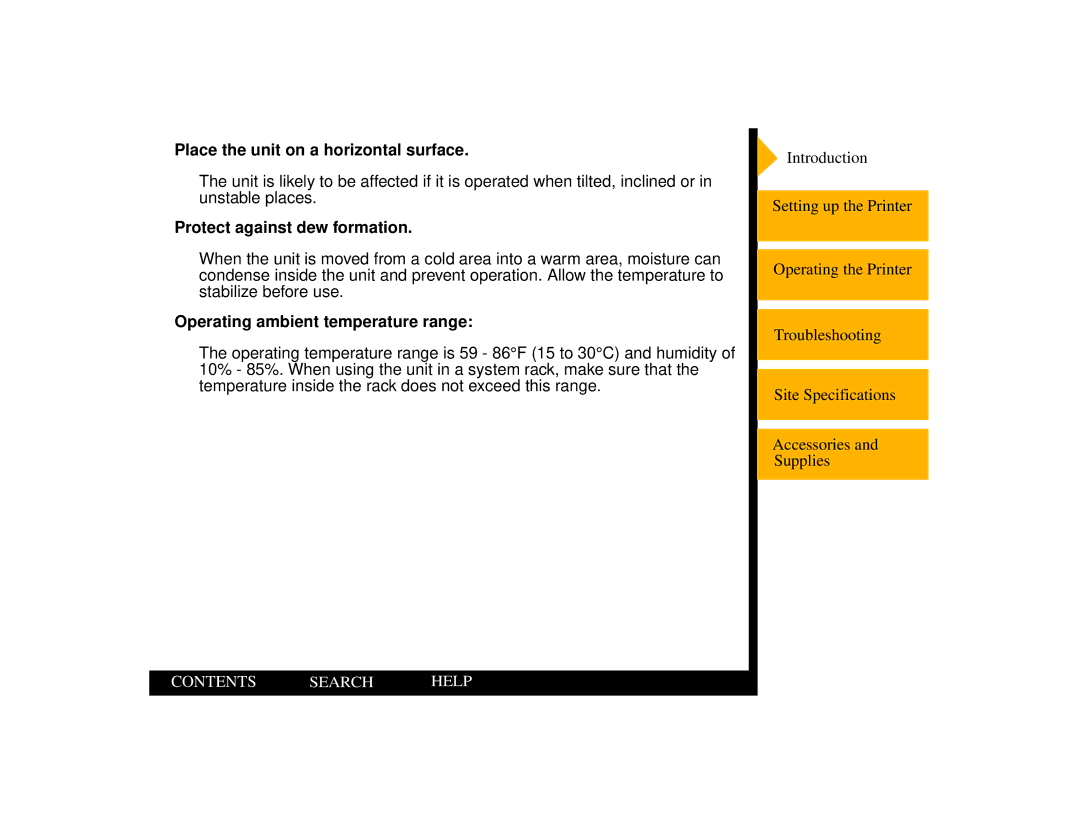 Kodak 805 manual Place the unit on a horizontal surface, Protect against dew formation, Operating ambient temperature range 