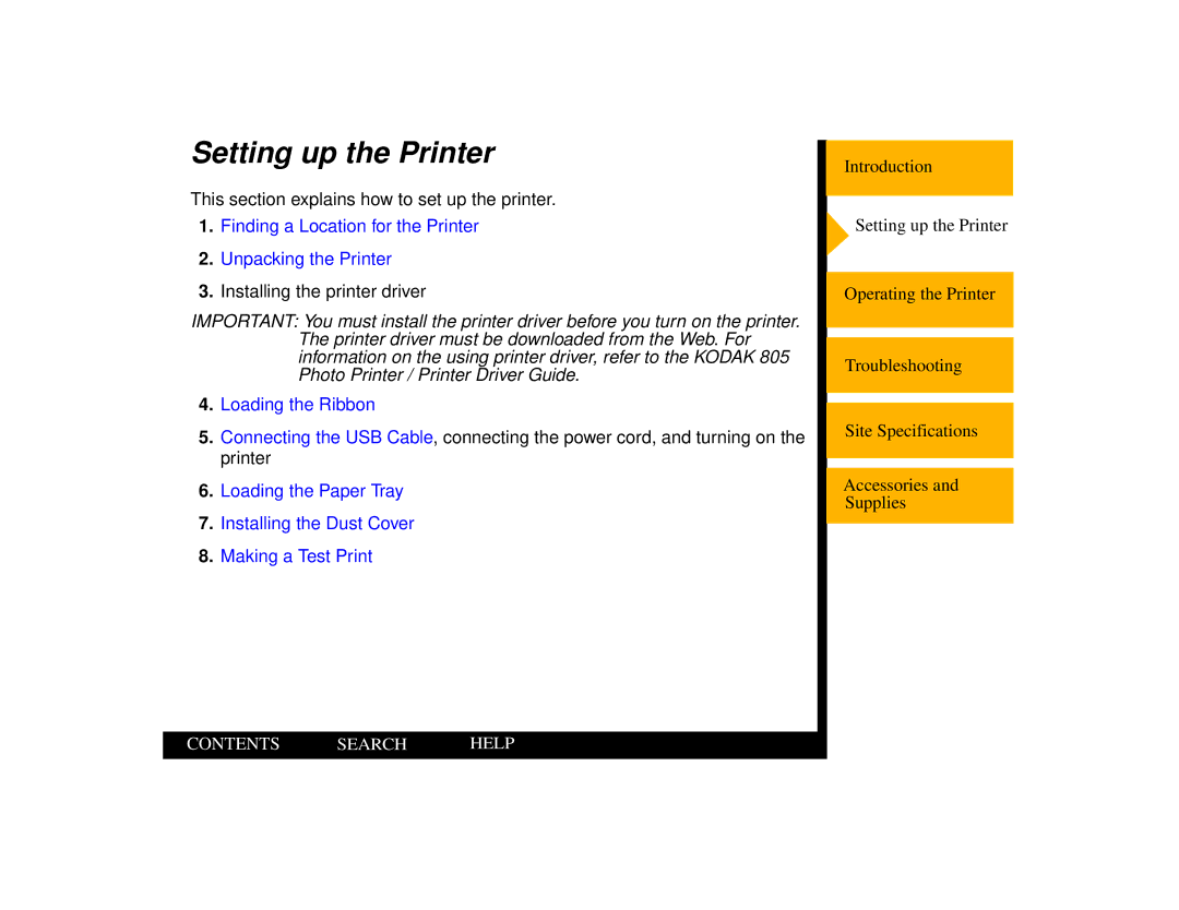 Kodak 805 manual Setting up the Printer 