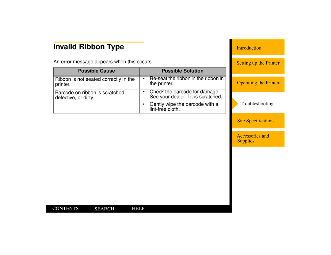 Kodak 805 manual Invalid Ribbon Type 