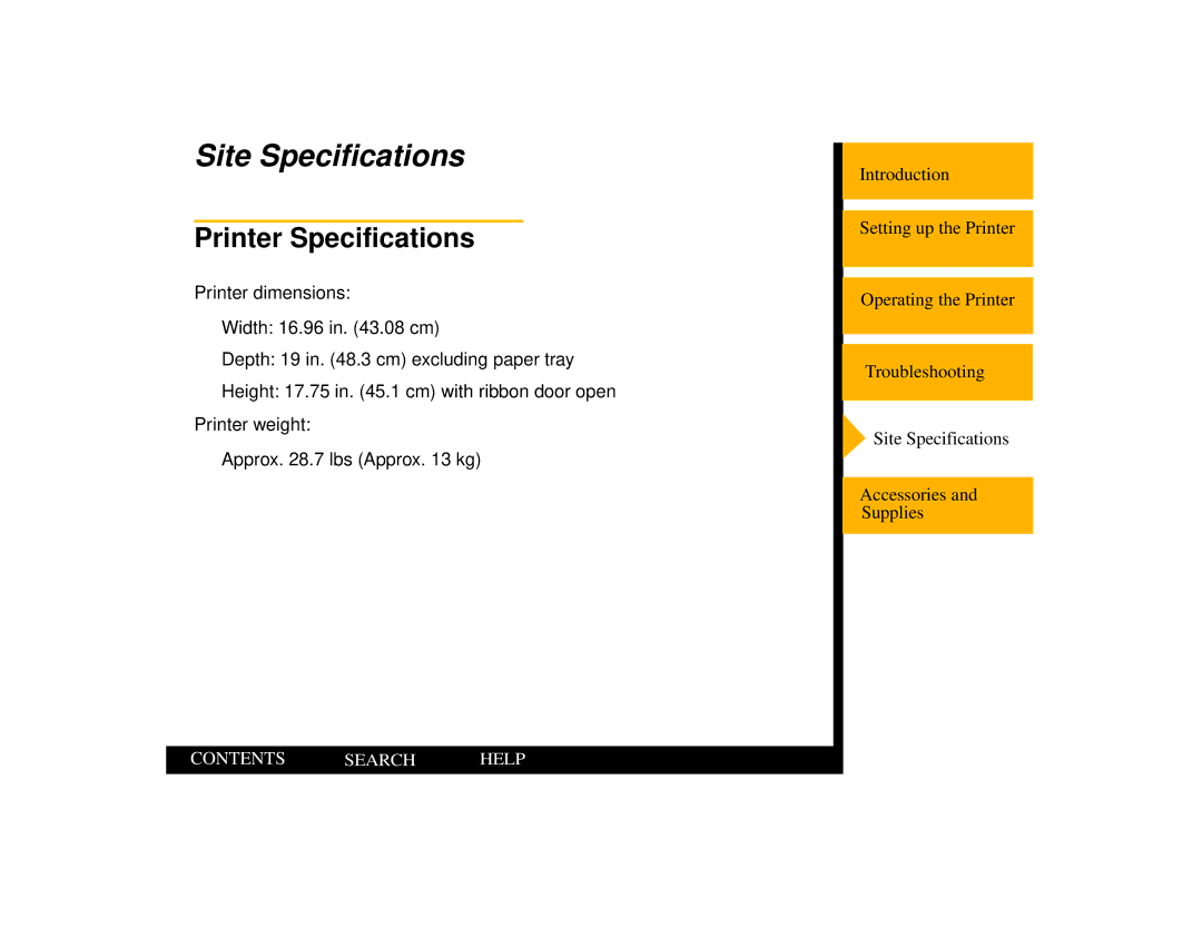 Kodak 805 manual Site Specifications, Printer Specifications 