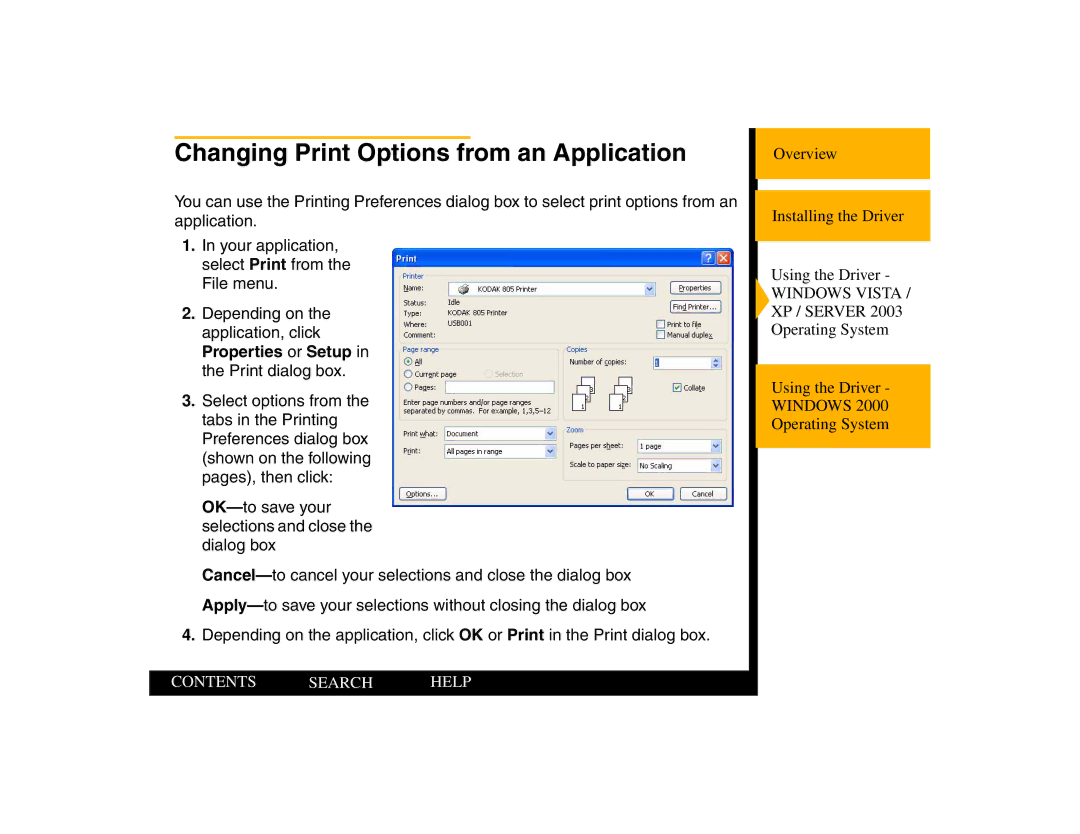 Kodak 805 manual Changing Print Options from an Application 