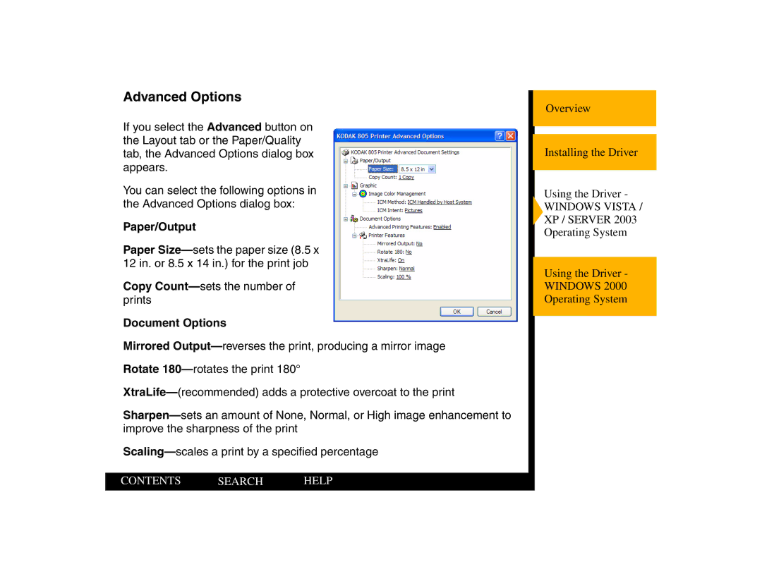 Kodak 805 manual Advanced Options, Paper/Output, Document Options 