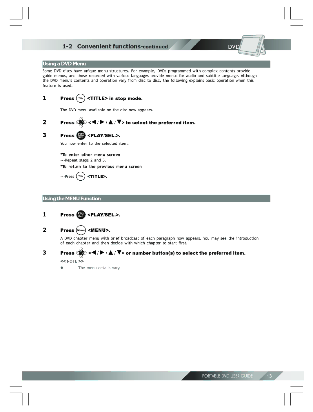 Kodak 82-184-00170 manual Using a DVD Menu, Using the Menu Function 