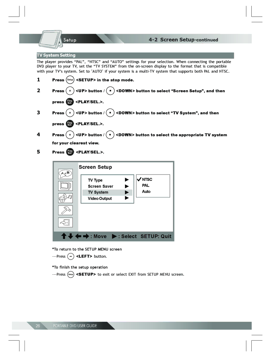 Kodak 82-184-00170 manual TV System Setting, TV Type, TV System Auto Video Output 