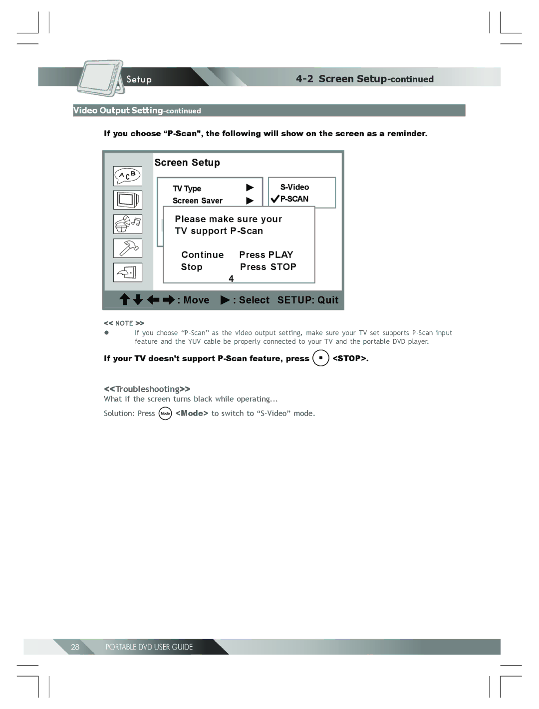 Kodak 82-184-00170 manual If your TV doesn’t support P-Scan feature, press Stop, Troubleshooting 